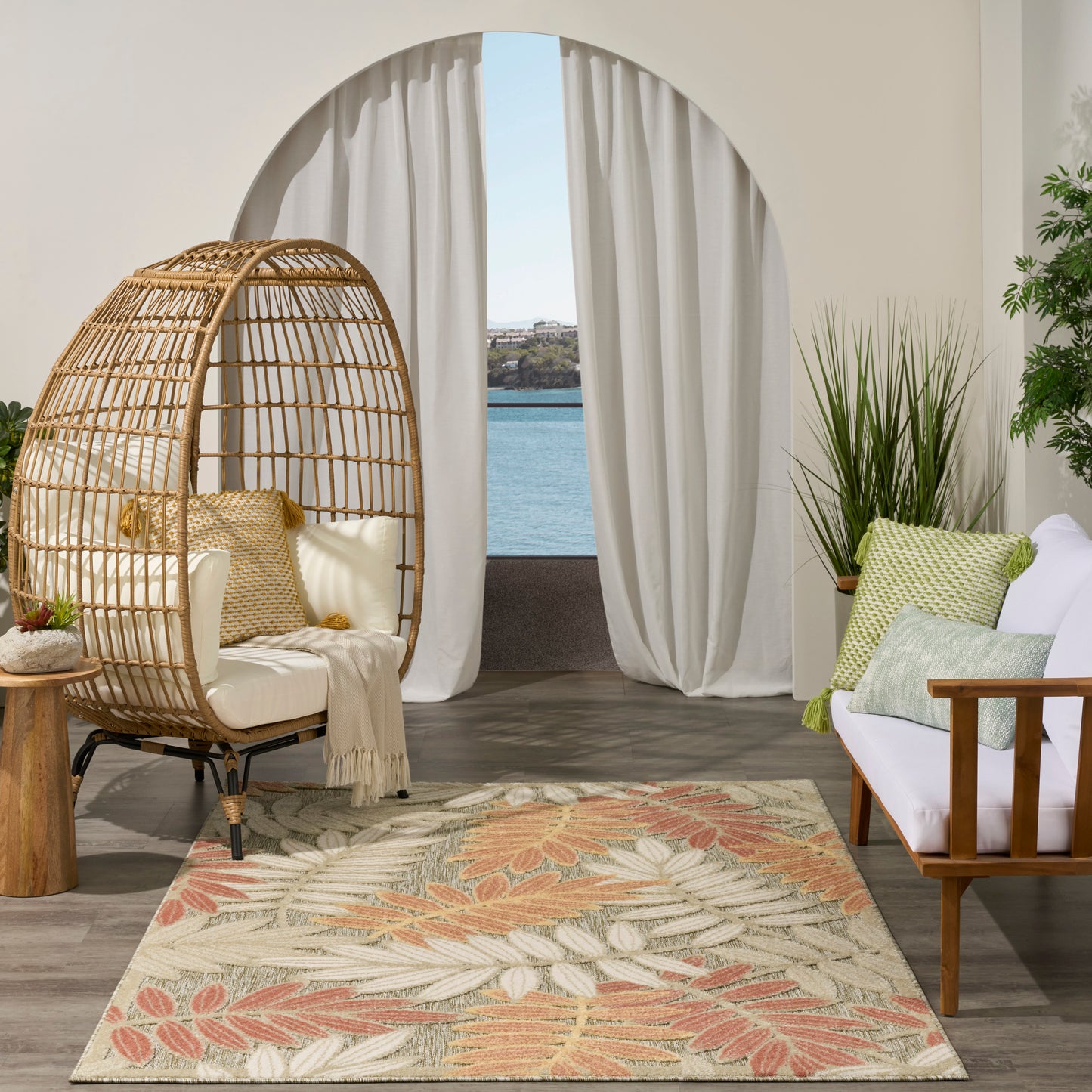 Nourison Aloha 3'6" x 5'6" Sage Rose Modern Rug