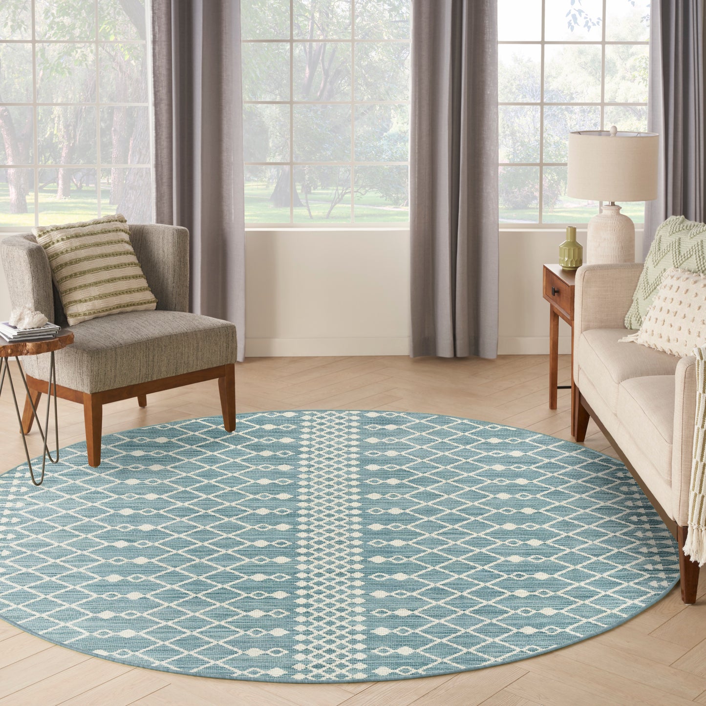 Nourison Positano 6' x Round Aqua Modern Rug