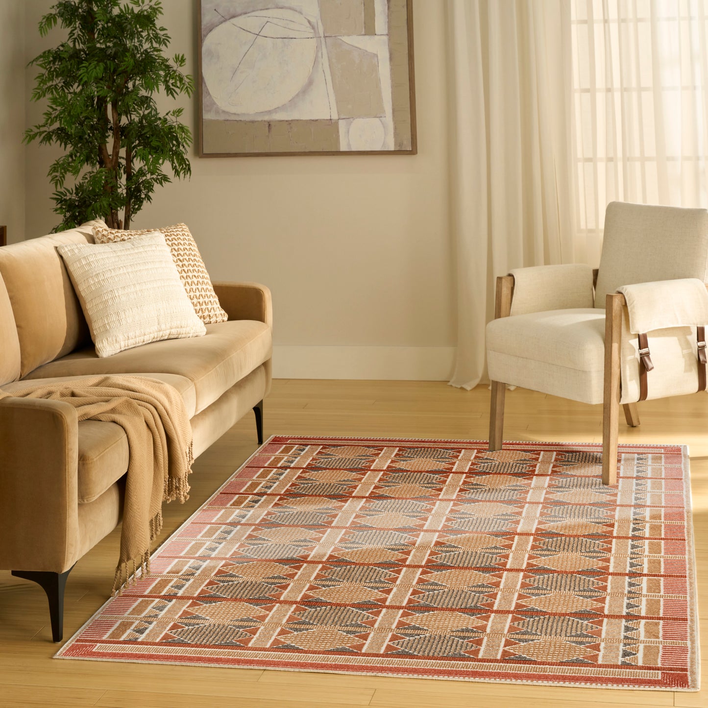 Nourison Nordic 5' x 7' Rust Multicolor Modern Indoor Rug
