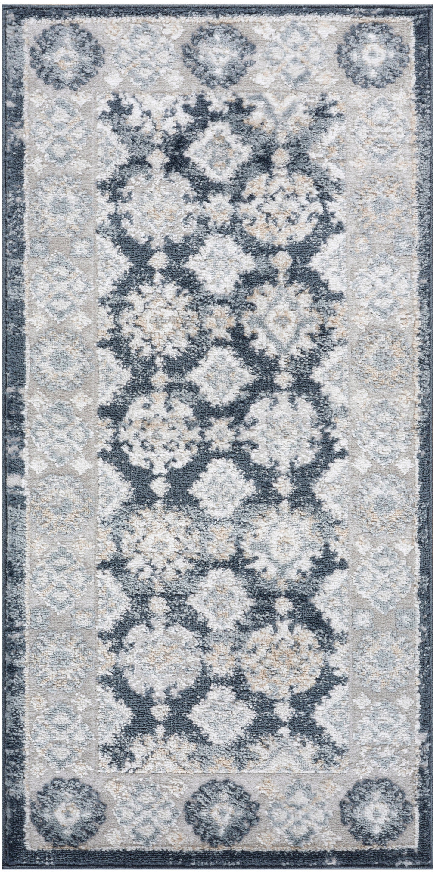 Nourison Dekor 2' x 4' Grey Navy Vintage Indoor Rug