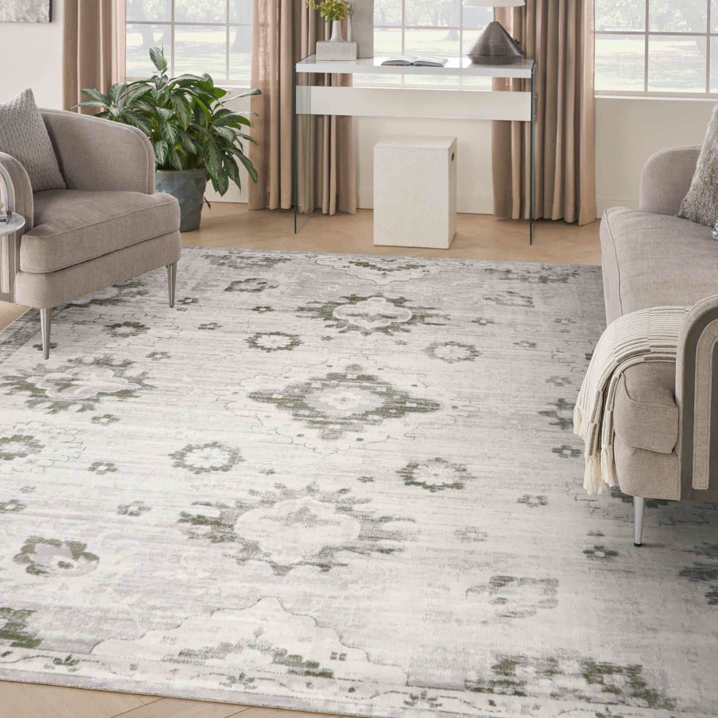 Nourison Astra Machine Washable 9' x 12' Ivory Vintage Indoor Rug