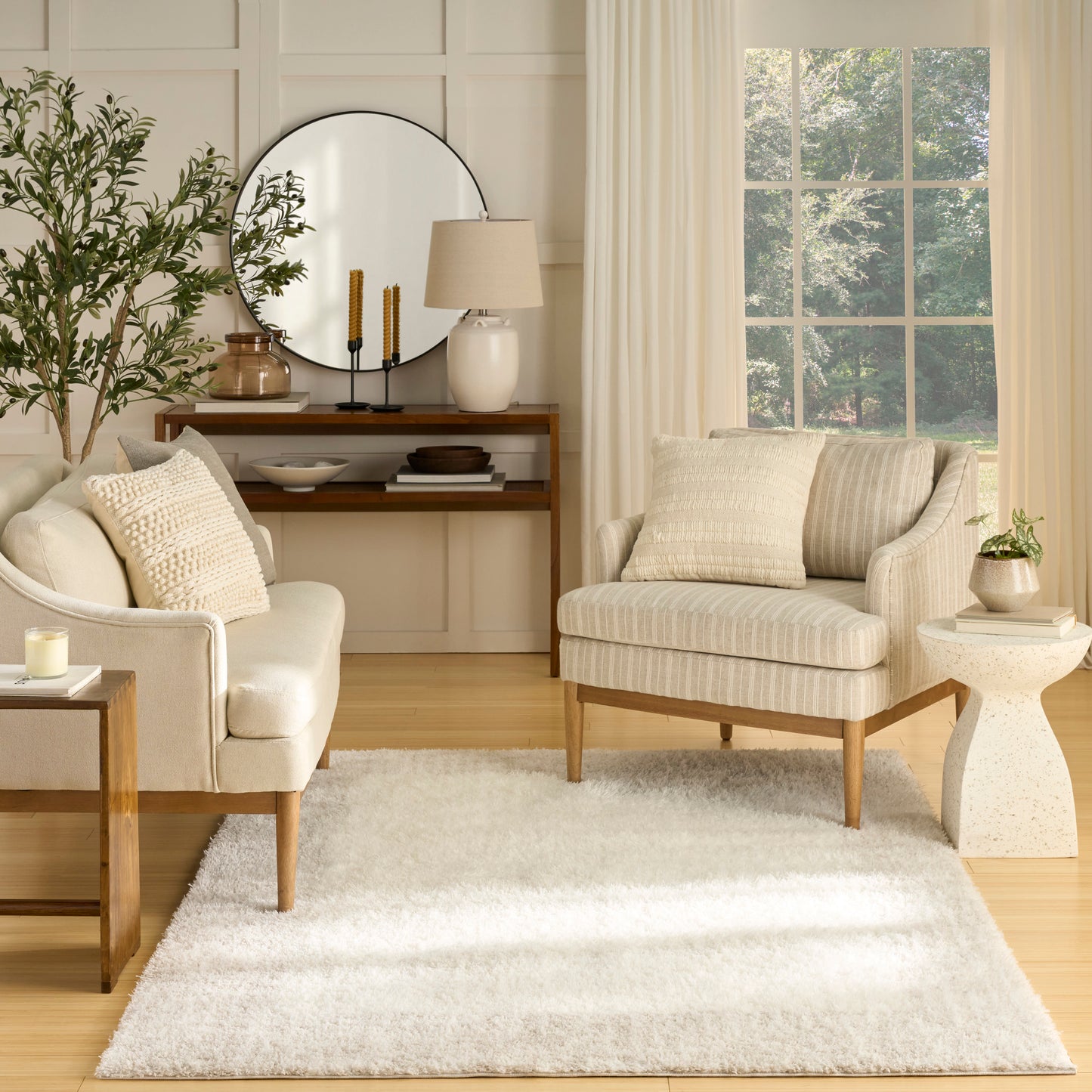 Nourison Pacific Shag 5'3" x 7'3" Ivory Beige Shag Indoor Rug