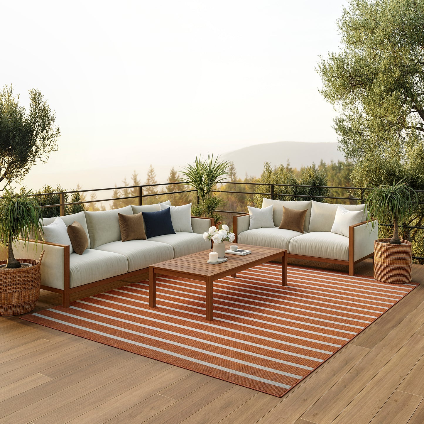 Nourison Positano 10' x 14' Terracotta Ivory Modern Rug