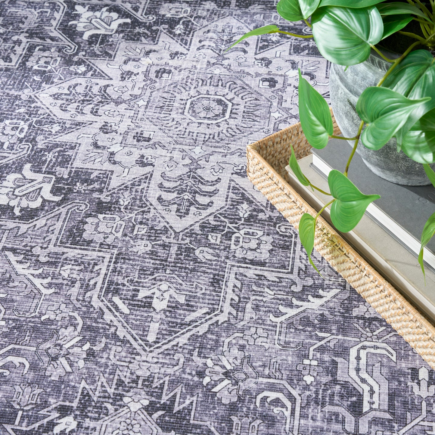 Nourison Nourison Washables 9'2" x 12' Charcoal Grey Vintage Indoor Rug