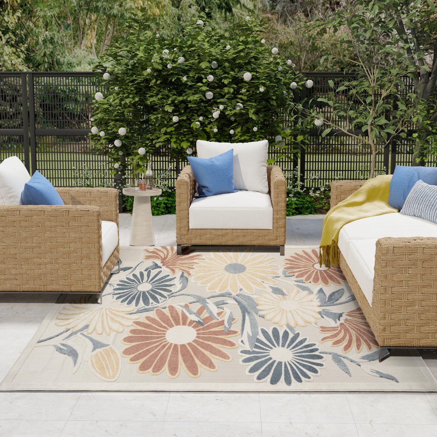 Nourison Aloha 7'10" x 10'6" Ivory Rose Outdoor Rug