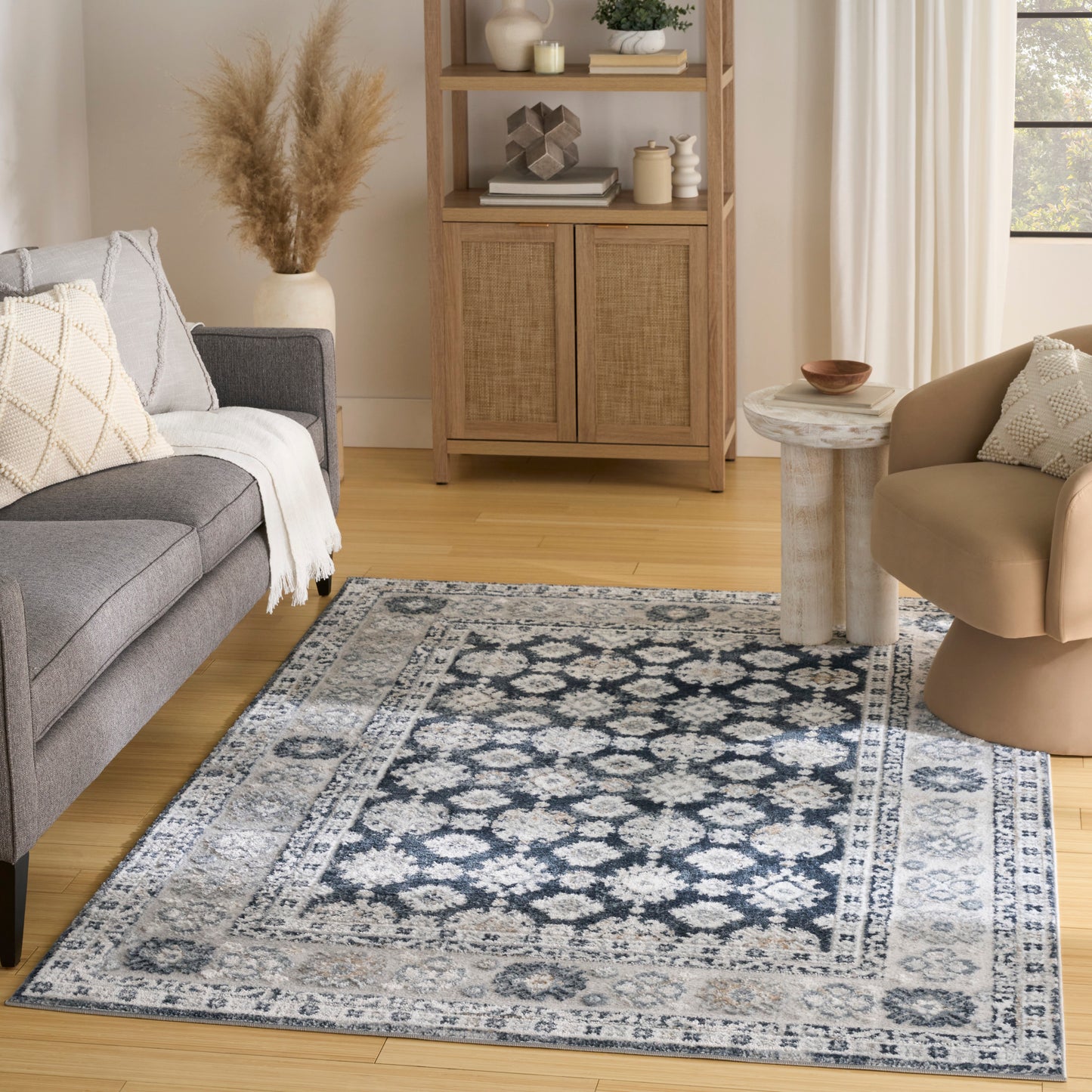 Nourison Dekor 4' x 6' Grey Navy Vintage Indoor Rug