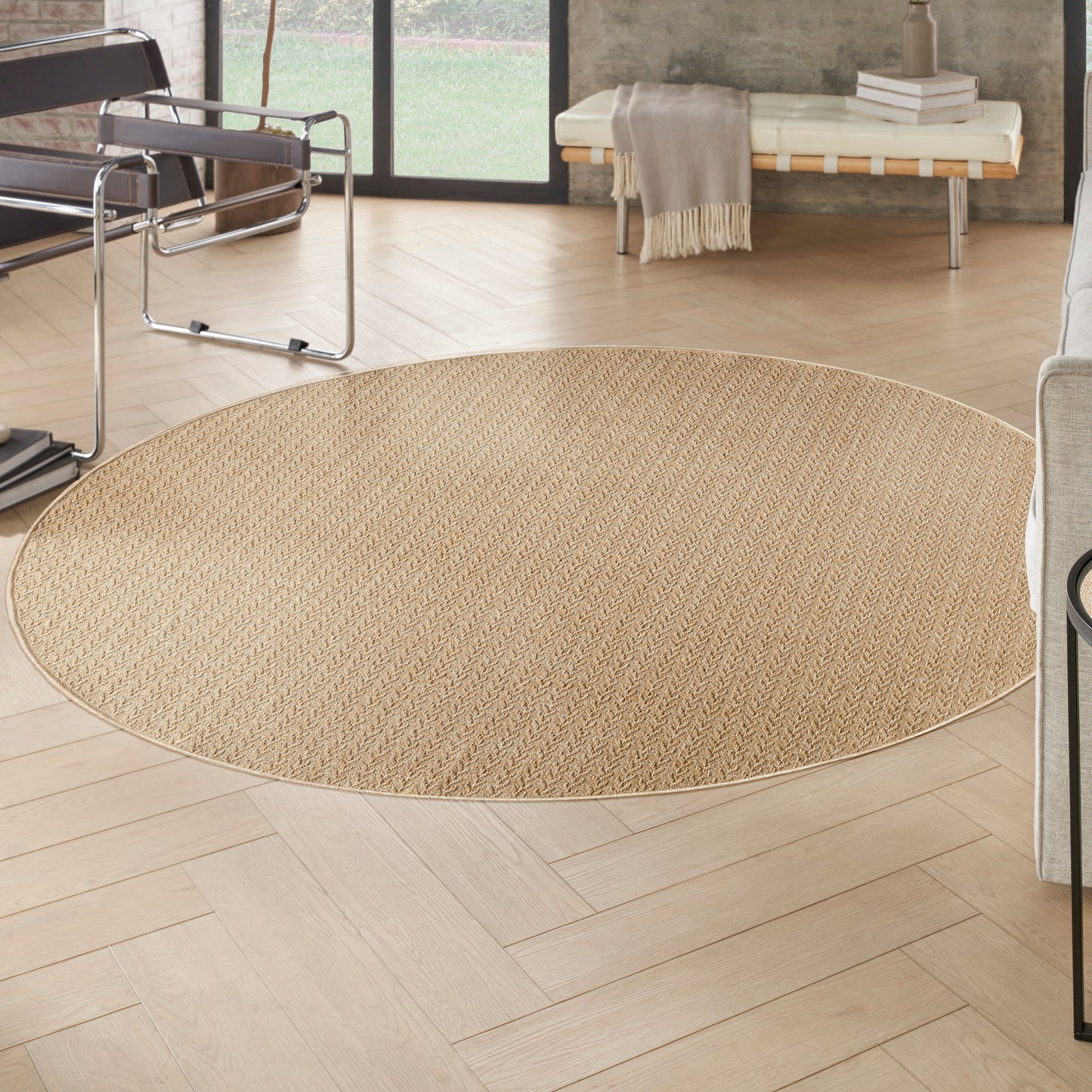 Nourison Tulum 8' x Round Taupe Outdoor Rug