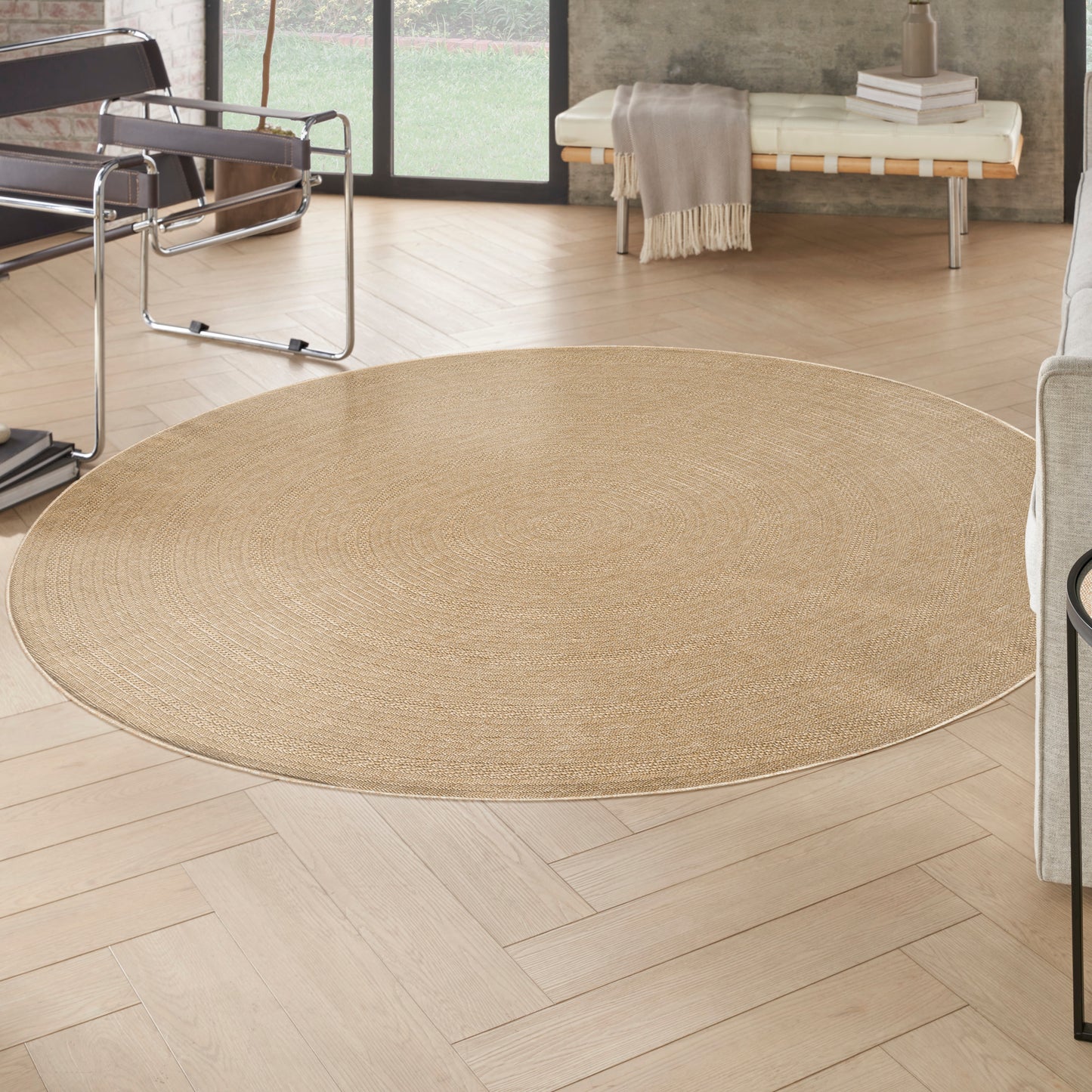 Nourison Tulum 8' x Round Taupe Ivory Outdoor Rug