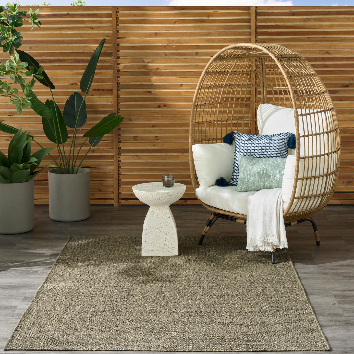 Nourison Tulum 4' x 6' Olive Outdoor Rug