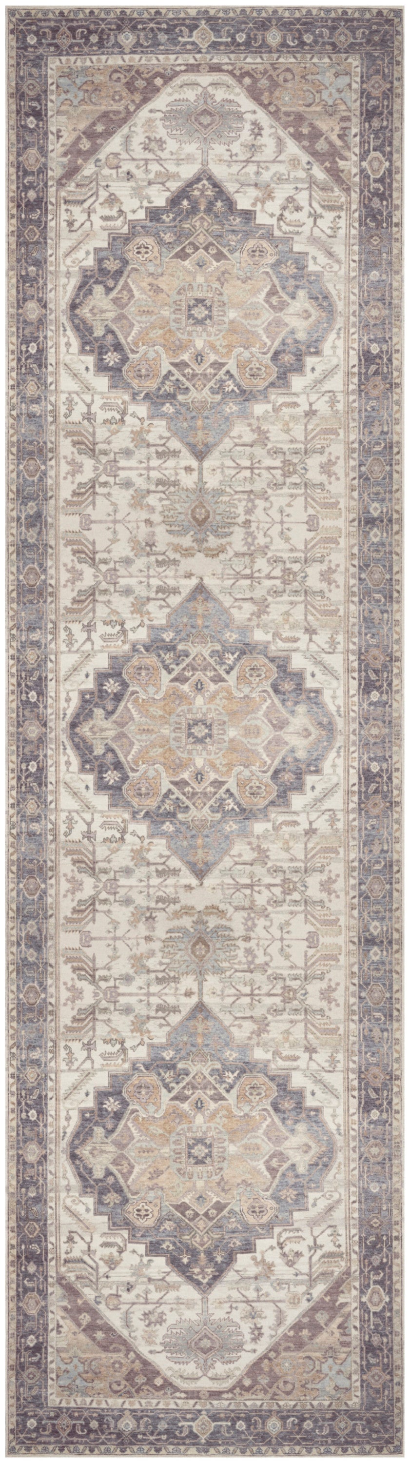 Nourison Vintage Washables 2'2" x 8' Ivory Purple Vintage Indoor Rug