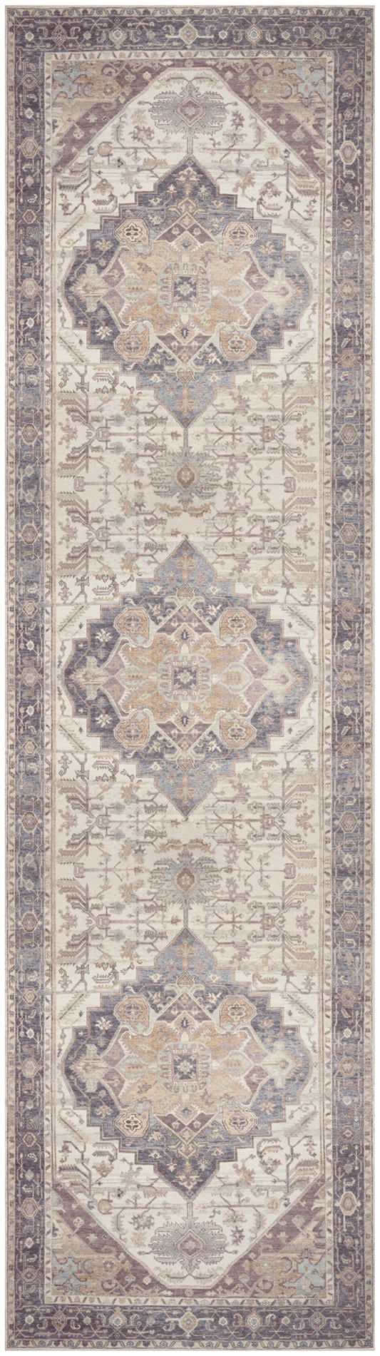 Nourison Vintage Washables 2'2" x 8' Ivory Purple Vintage Indoor Rug