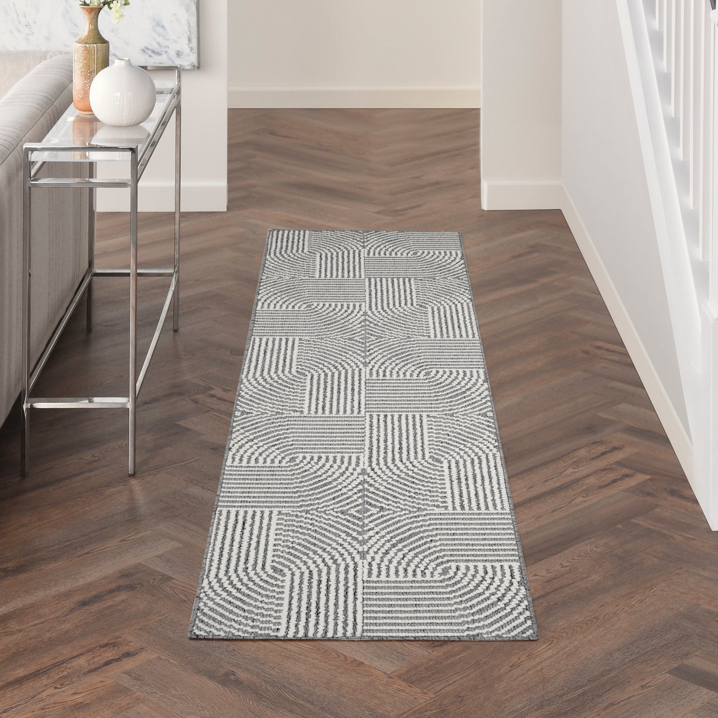 Nourison Natural Texture 2'3" x 7'6" Charcoal Ivory Modern Indoor Rug