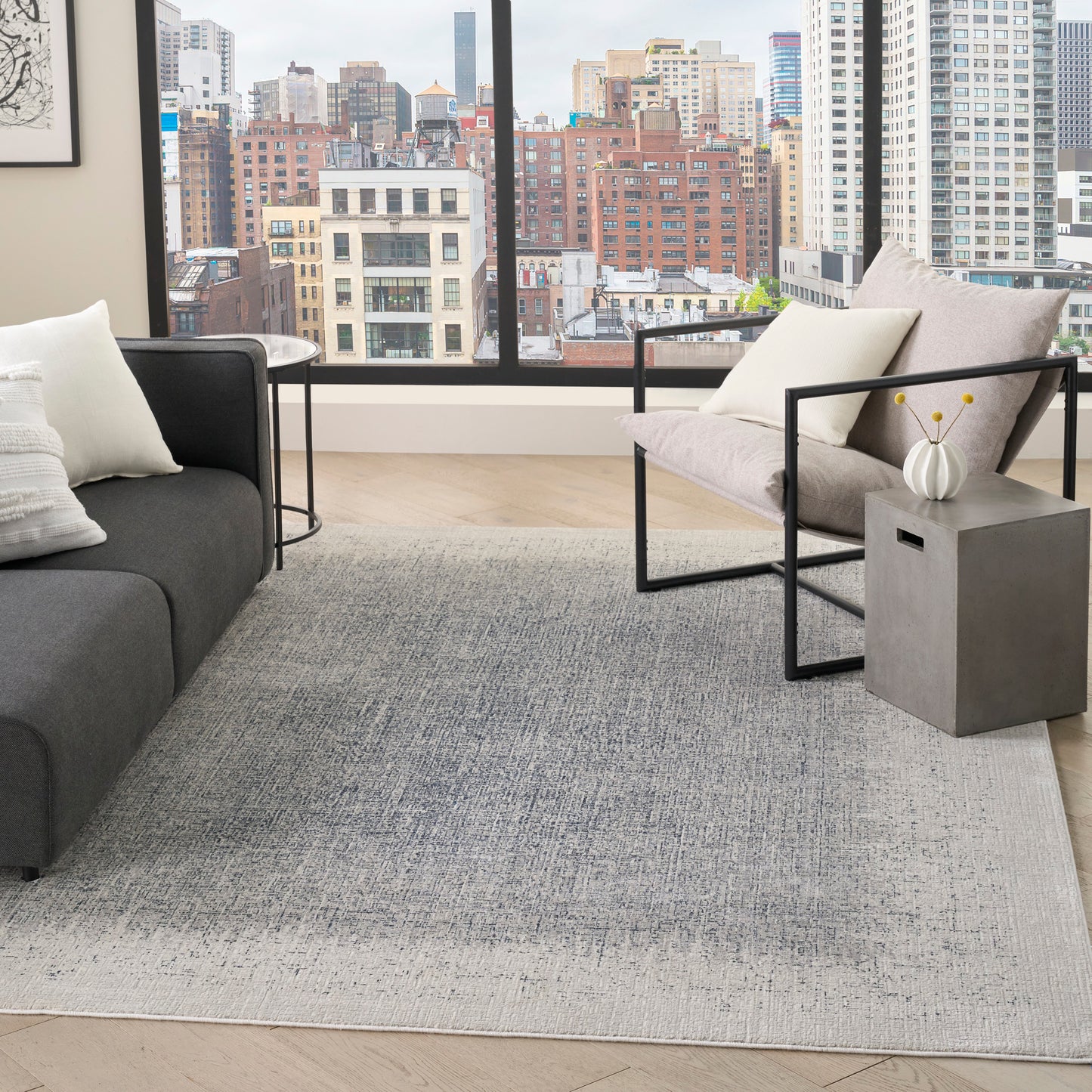 DKNY Grand Street 9' x 12' Ivory Blue Modern Indoor Rug