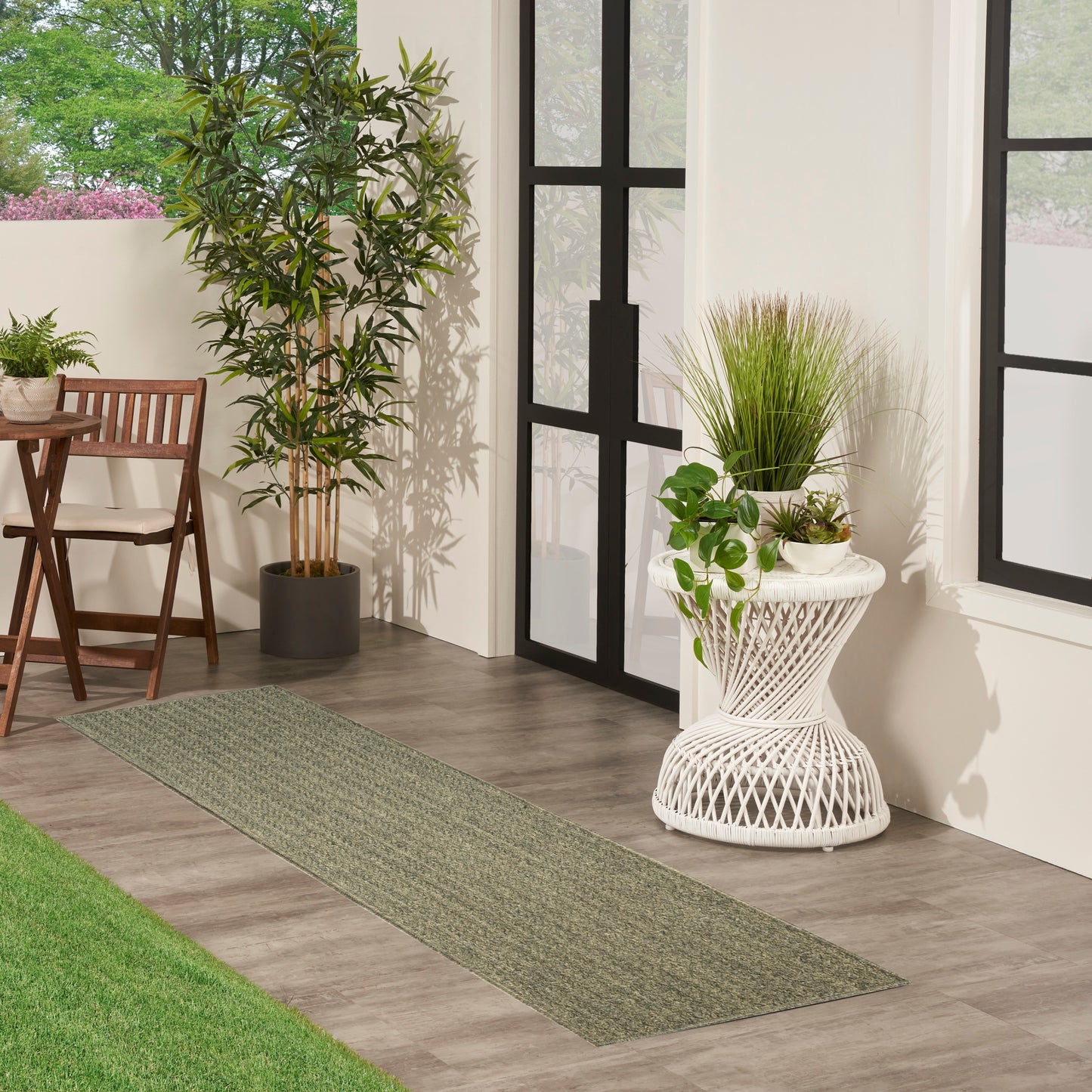 Nourison Tulum 2'2" x 8' Olive Outdoor Rug