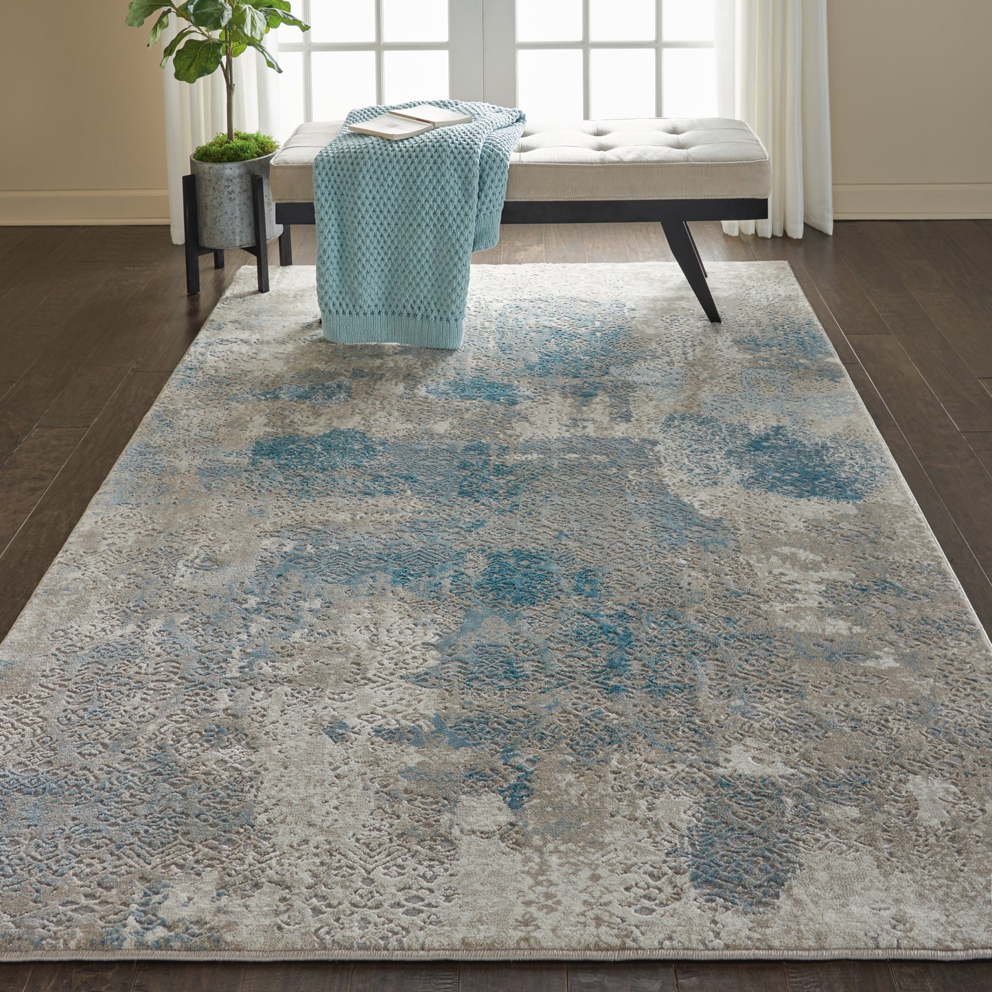 Nourison Karma 3'9" x 5'9" Ivory/Light Blue Vintage Indoor Rug