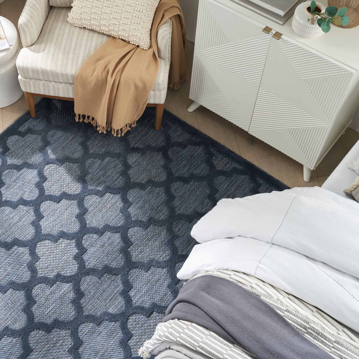 Nourison Easy Care 9' x 12' Navy Blue Modern Rug