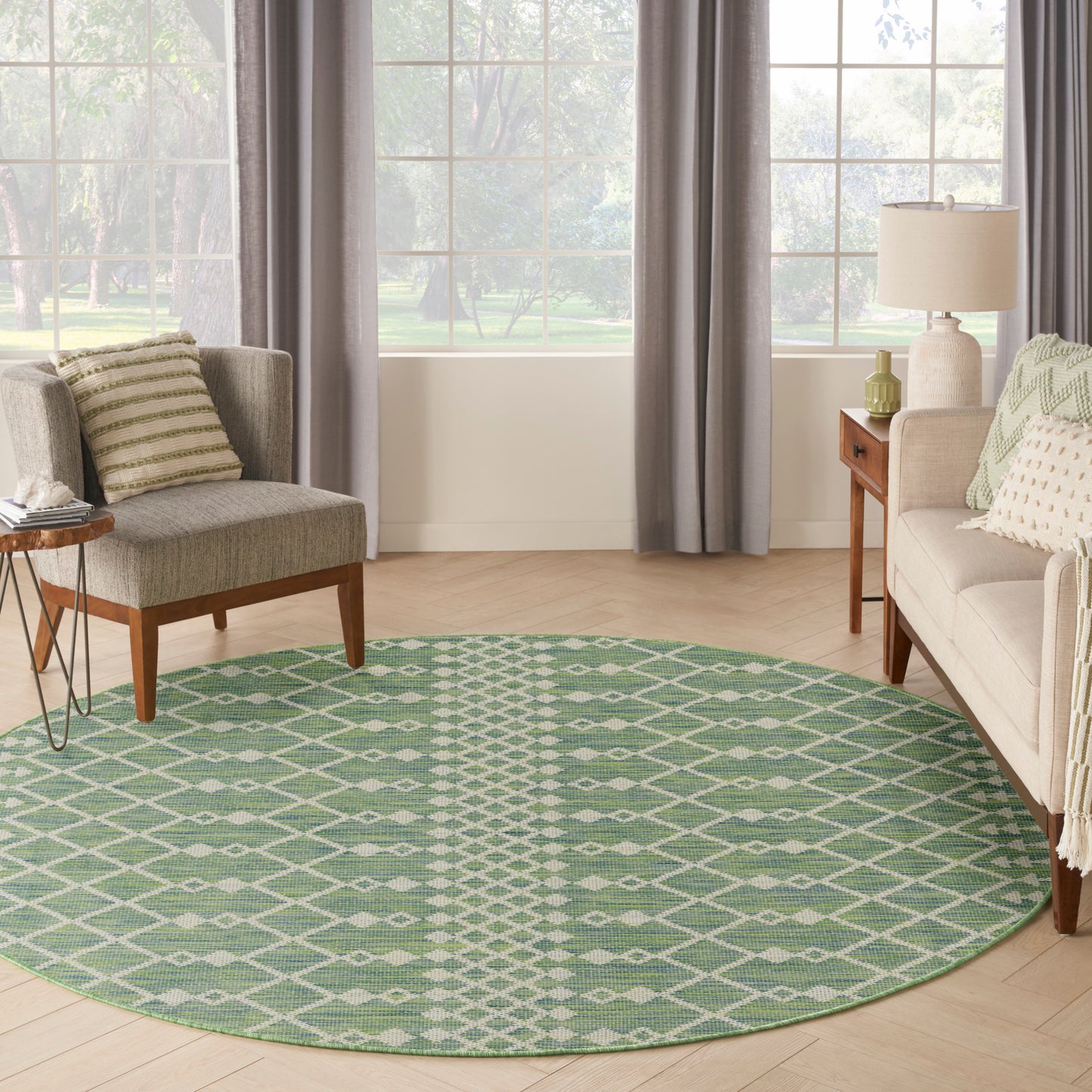 Nourison Positano 6' x Round Blue Green Modern Rug