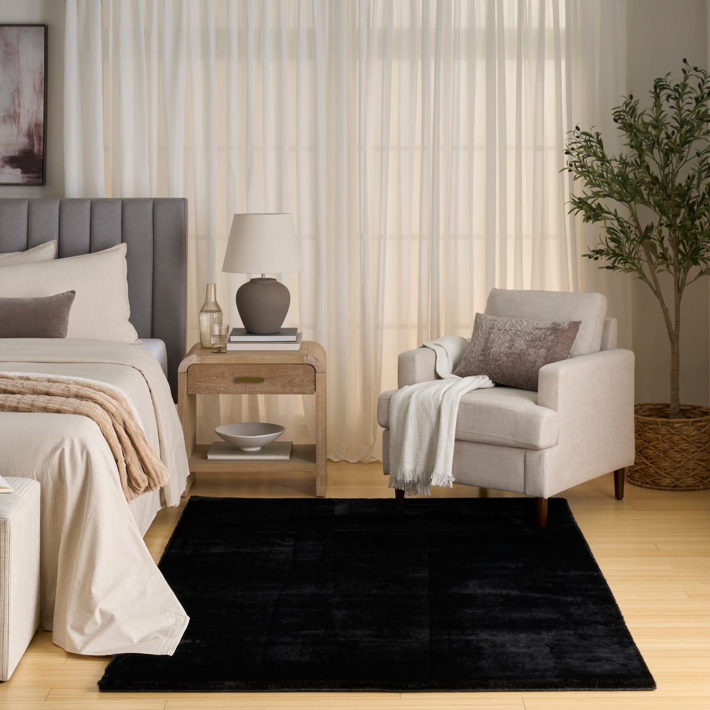 Nourison Soft Plush Rabbit Fur 5' x 7' Black Contemporary Indoor Rug