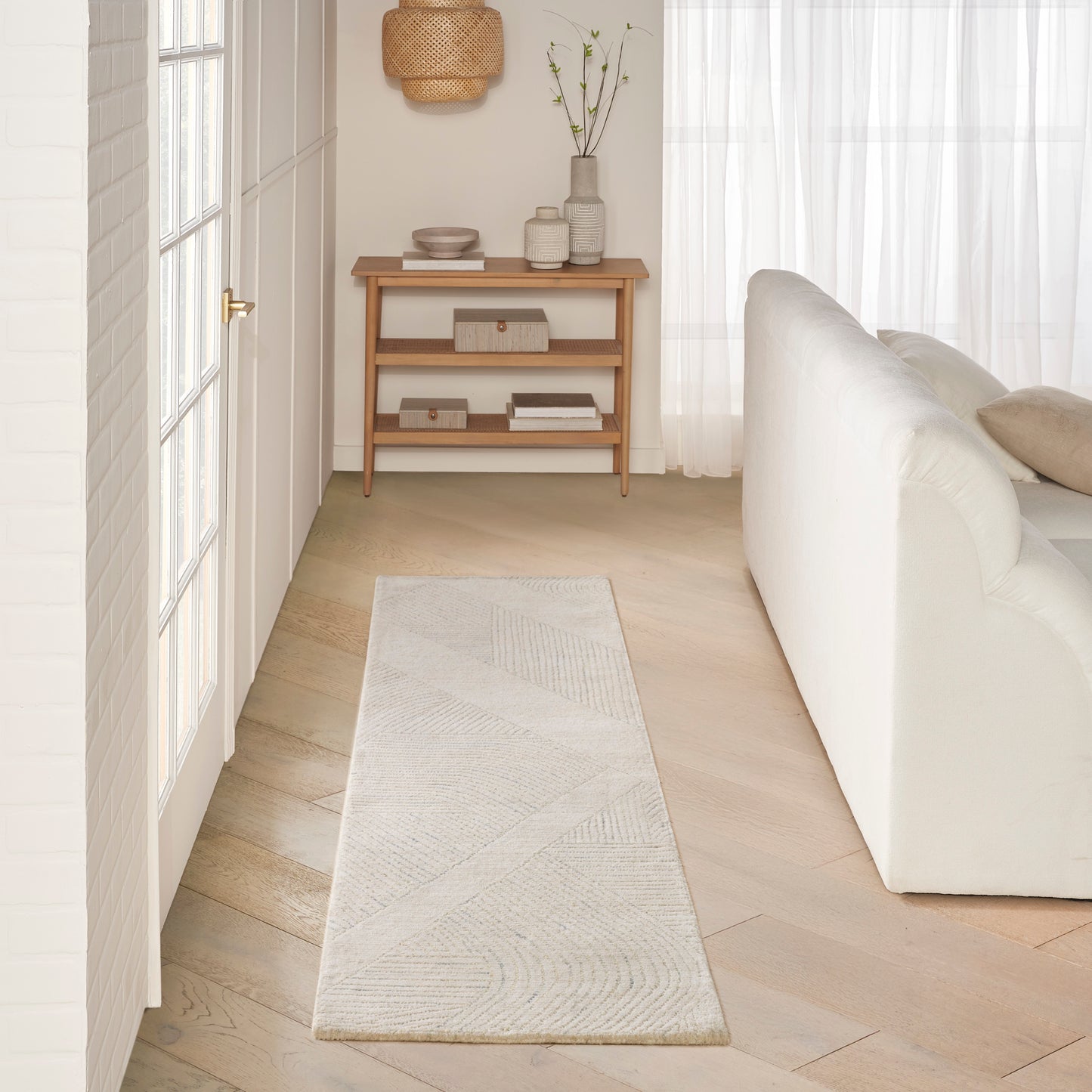 DKNY Pure Patterns 2'3" x 7'6" Ivory Grey Modern Indoor Rug