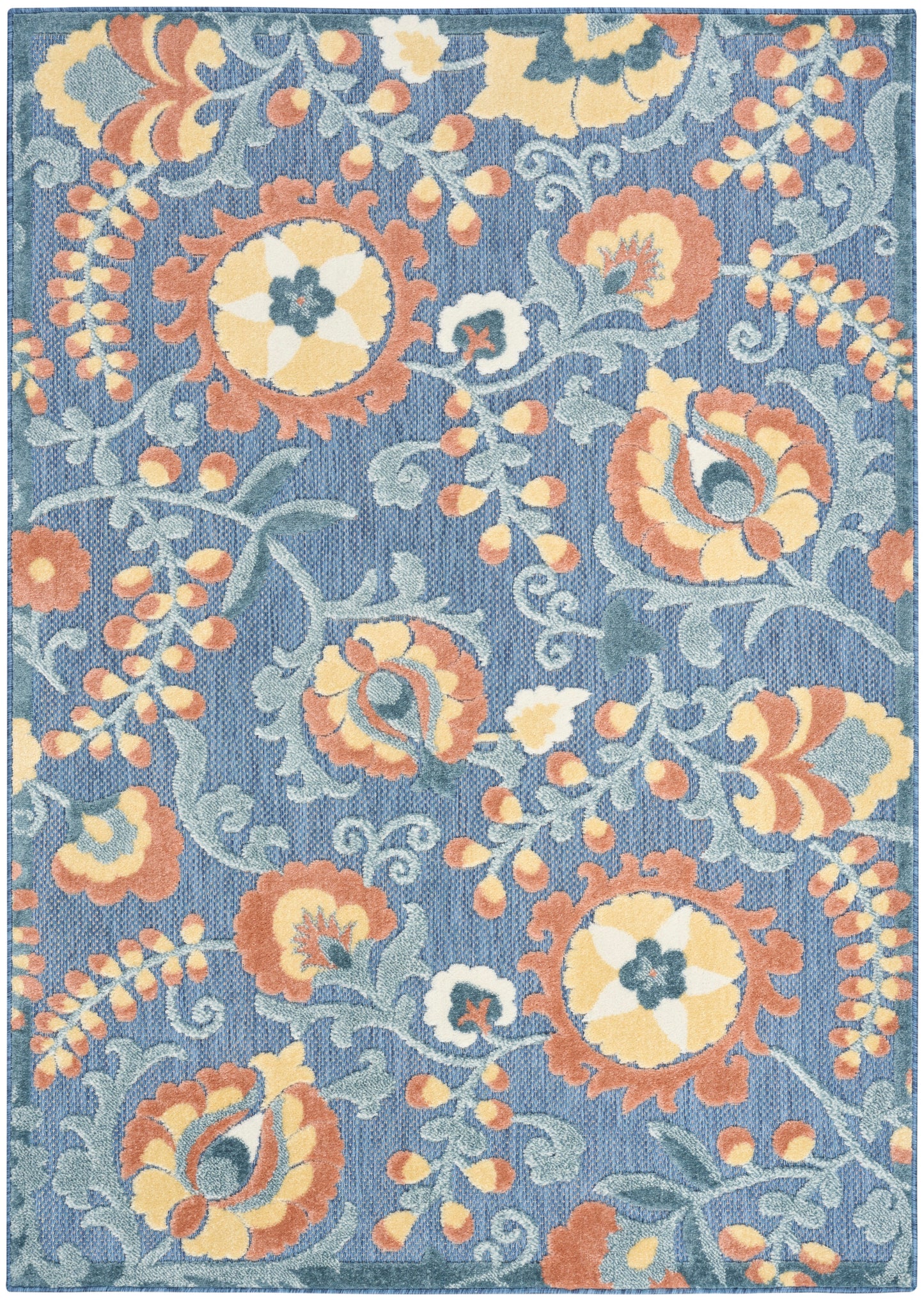 Nourison Aloha 5'3" x 7'5" Blue Rose Farmhouse Rug