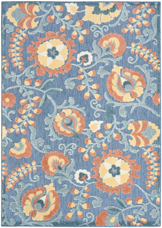 Nourison Aloha 5'3" x 7'5" Blue Rose Farmhouse Rug