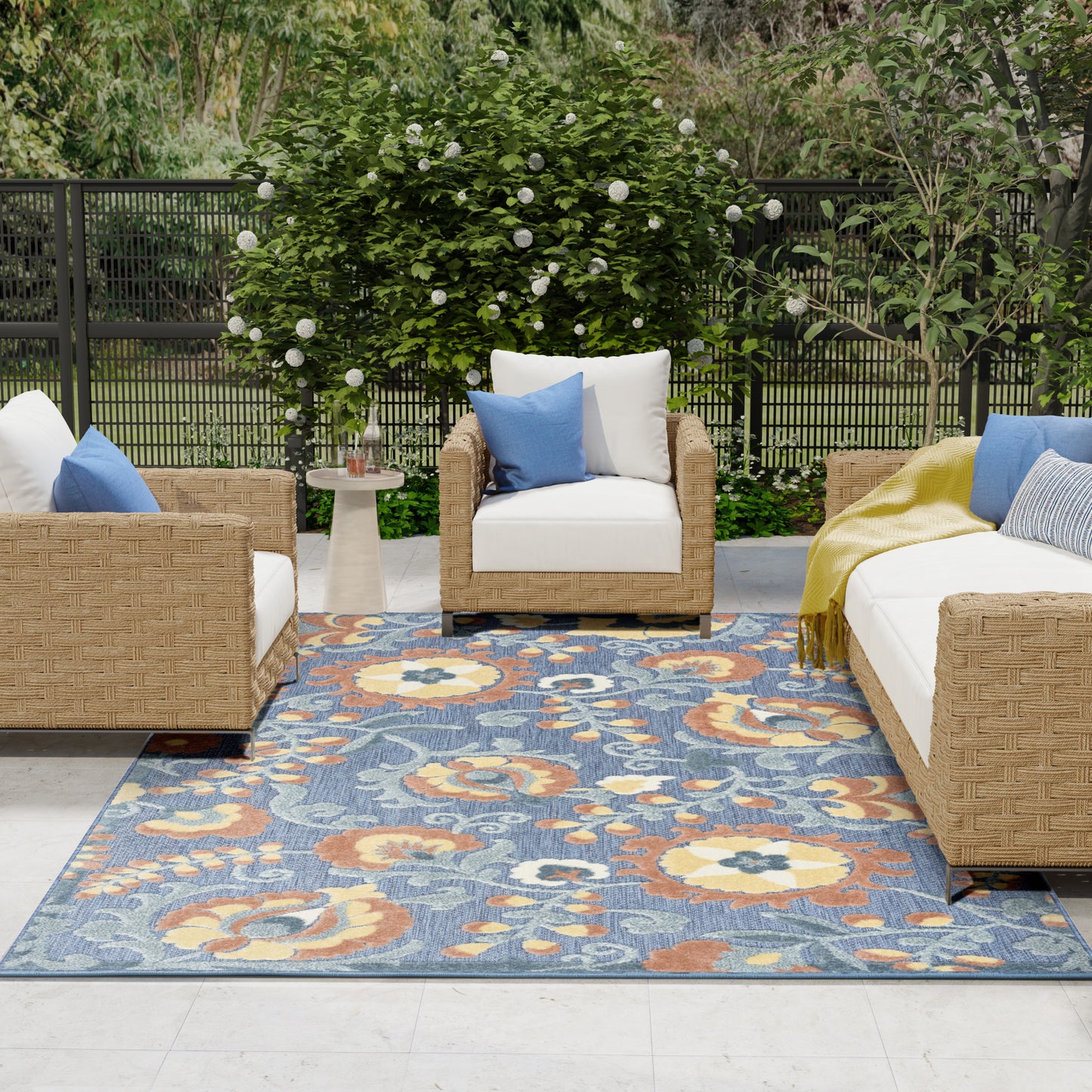 Nourison Aloha 7'10" x 10'6" Blue Rose Farmhouse Rug