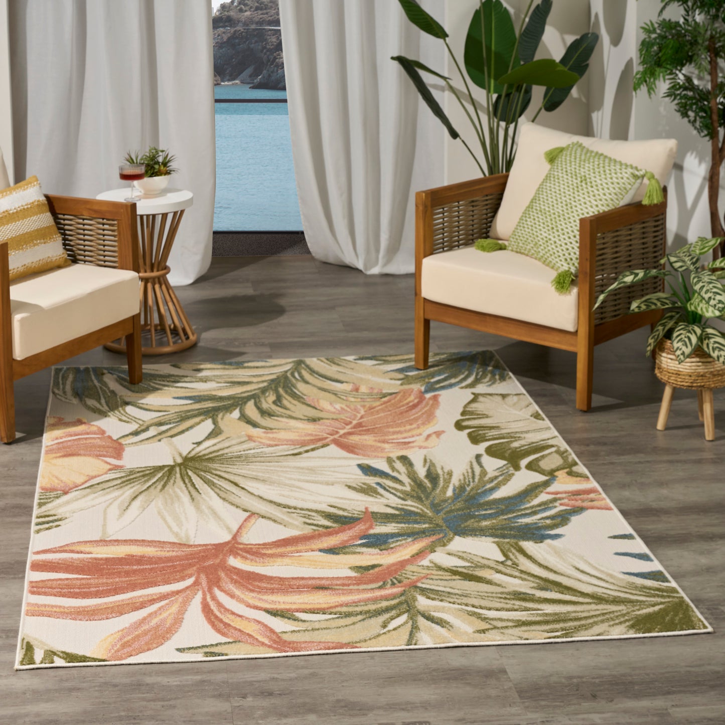 Nourison Aloha 5'3" x 7'5" Ivory Green Modern Rug