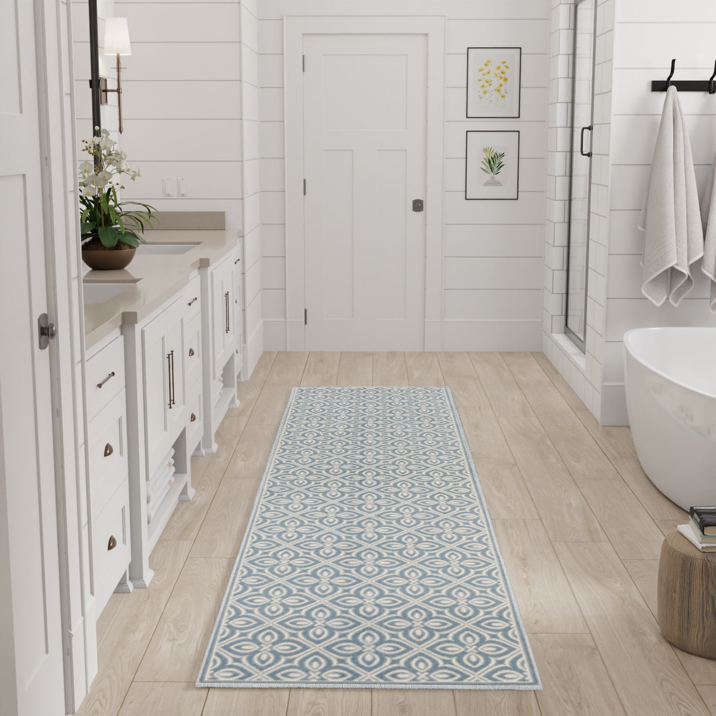 Nourison Washable Charm 2'2" x 10' Blue Ivory Contemporary Indoor Rug
