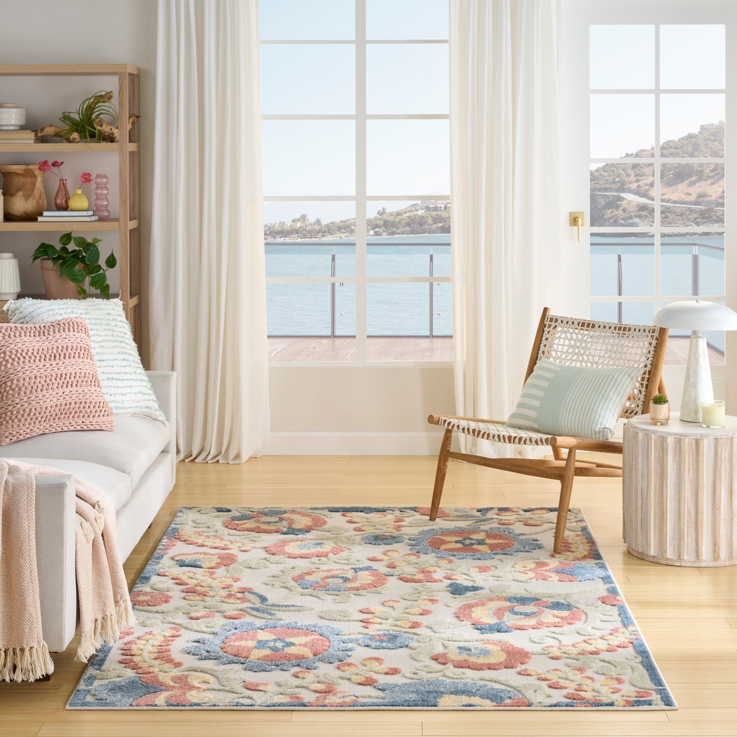 Nourison Aloha 5'3" x 7'5" Grey Multicolor Farmhouse Rug