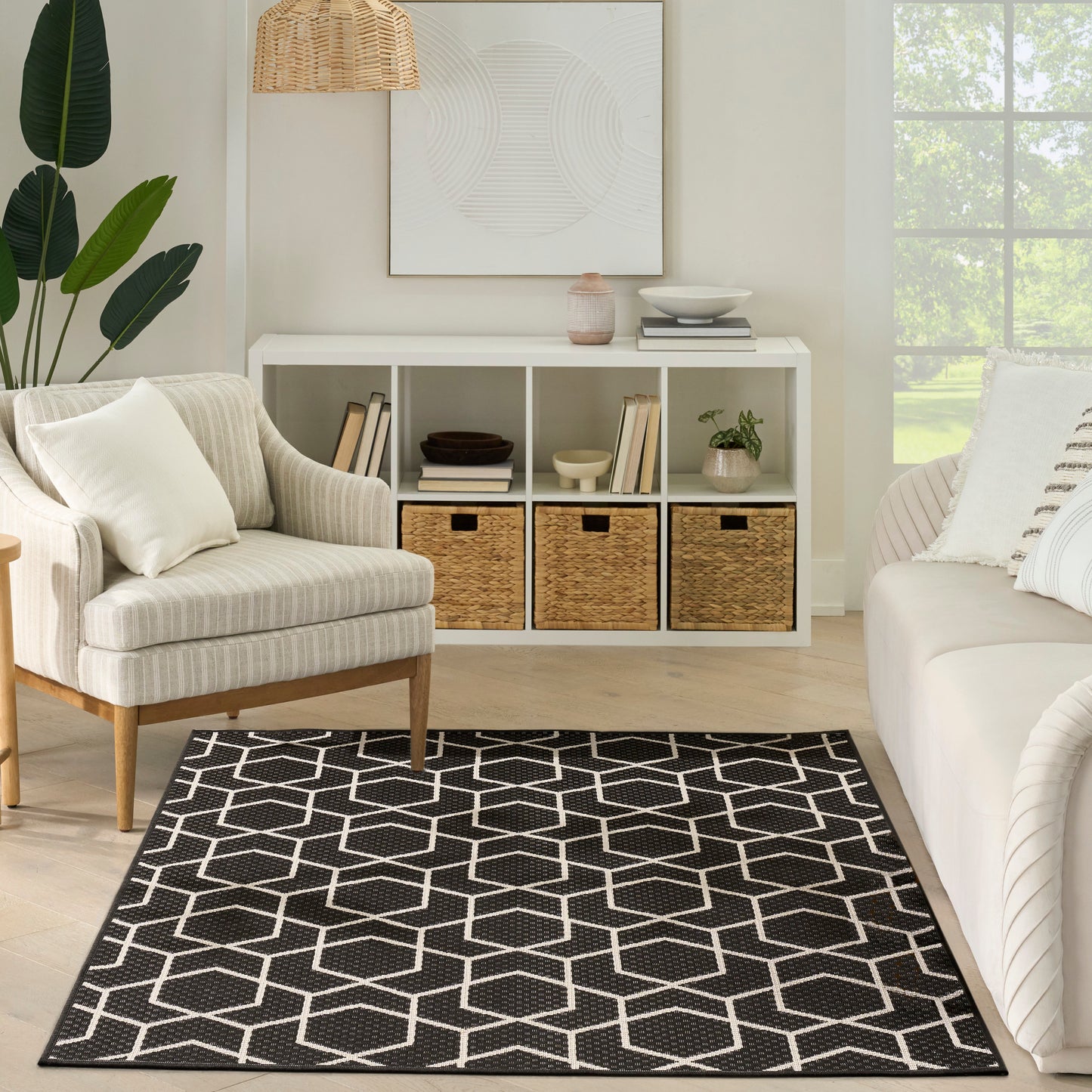 Nourison Horizon Indoor/Outdoor 6' x 9' Black Modern Rug