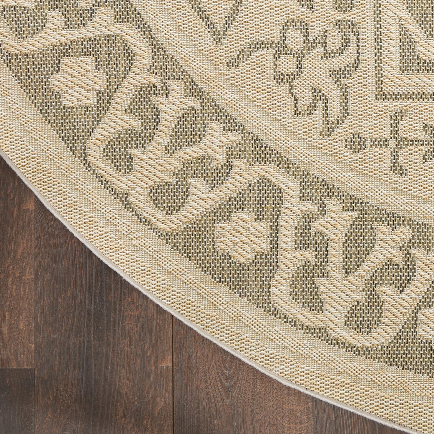 Nourison Tulum 8' x Round Taupe Olive Outdoor Rug