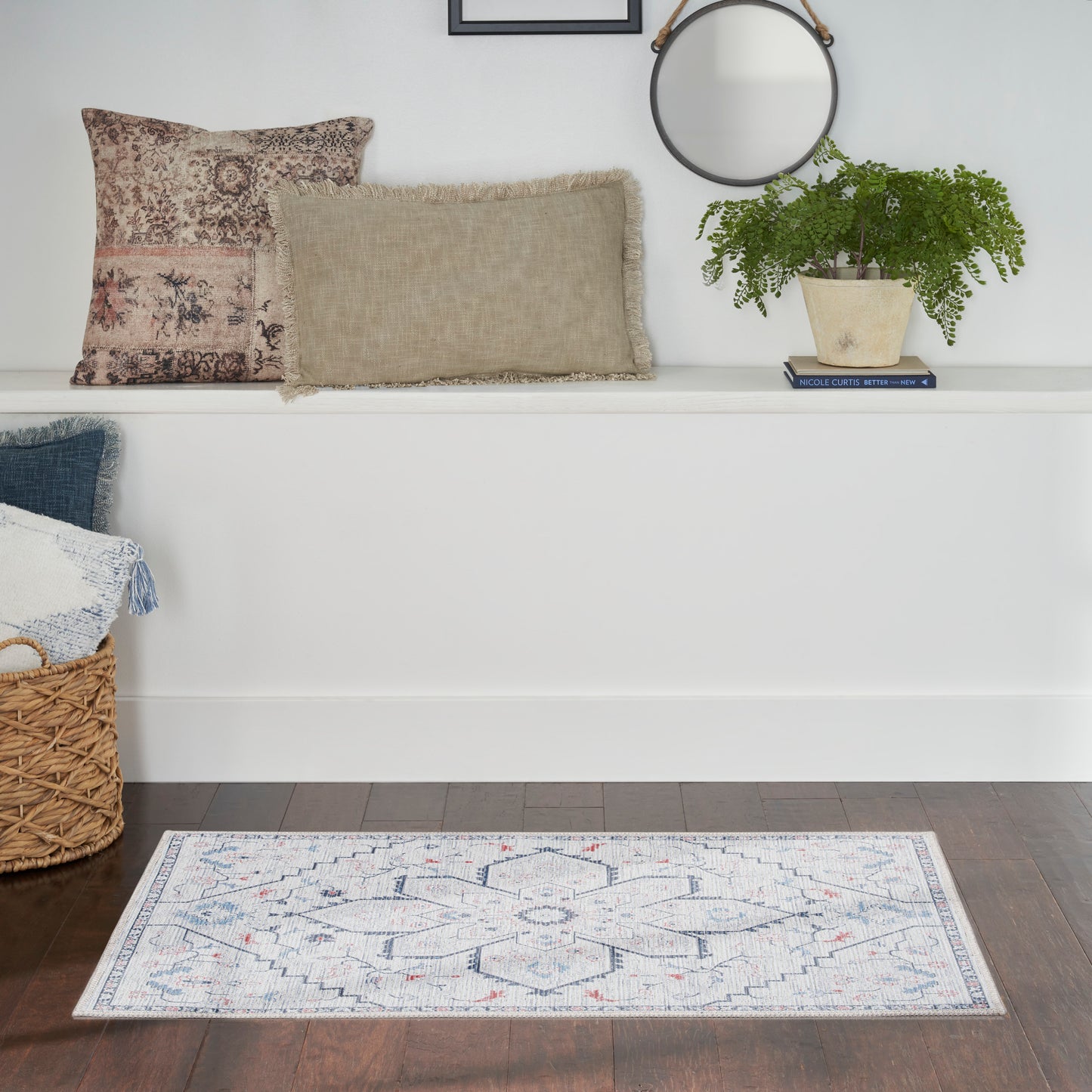 Nourison New Concept Washables 2' x 3'9" Ivory Blue Farmhouse Indoor Rug