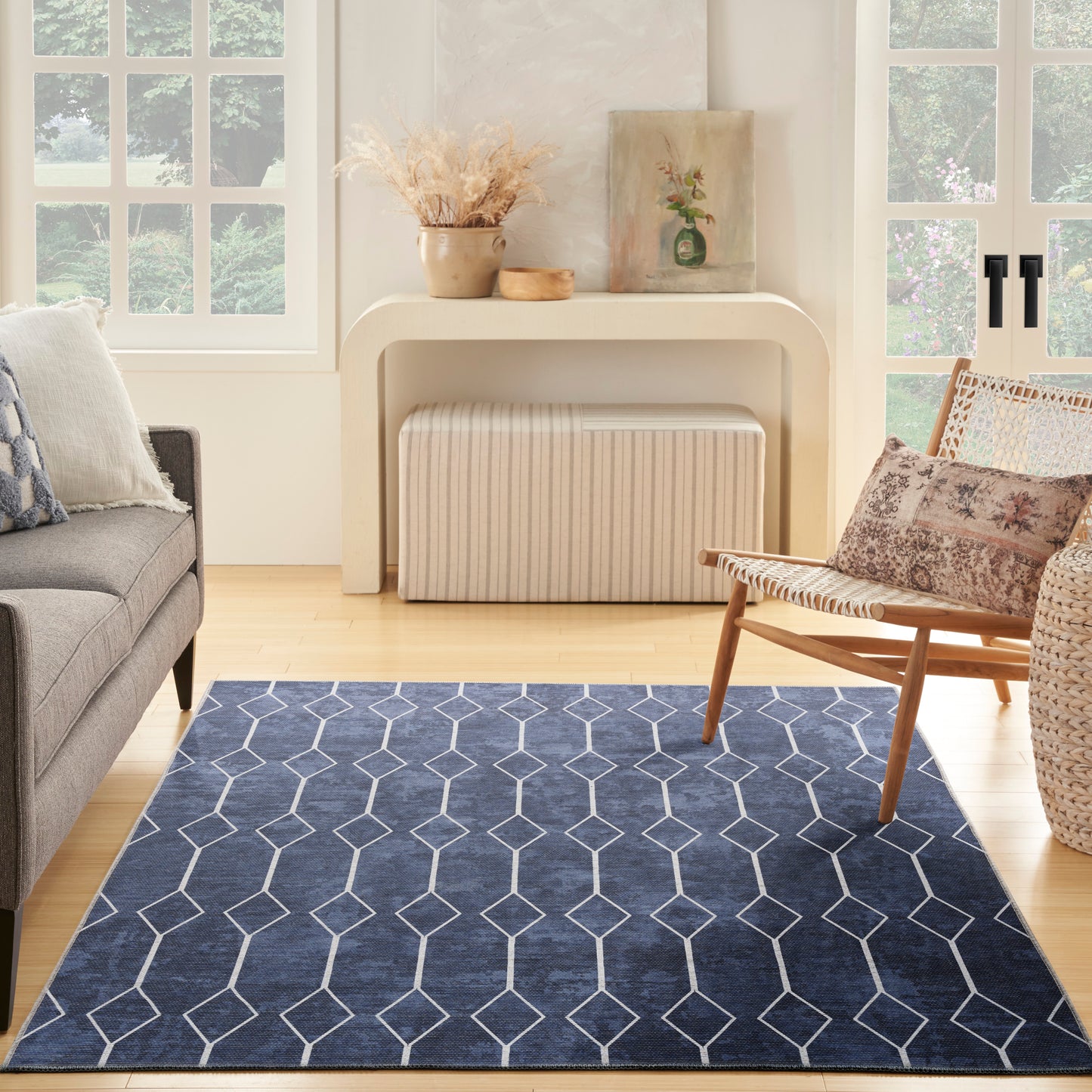Nicole Curtis Machine Washable Series 1 7'10" x 9'10" Navy Modern Indoor Rug
