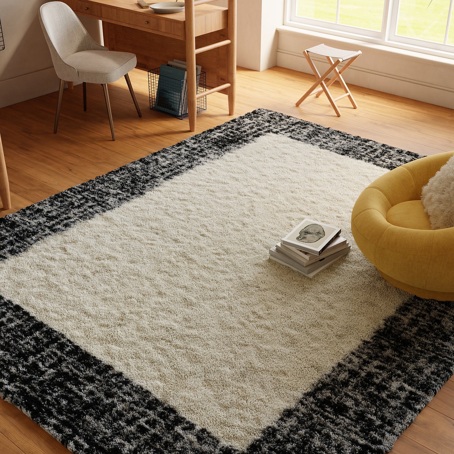 Nourison Pacific Shag 7'10" x 9'10" Ivory Black Shag Indoor Rug
