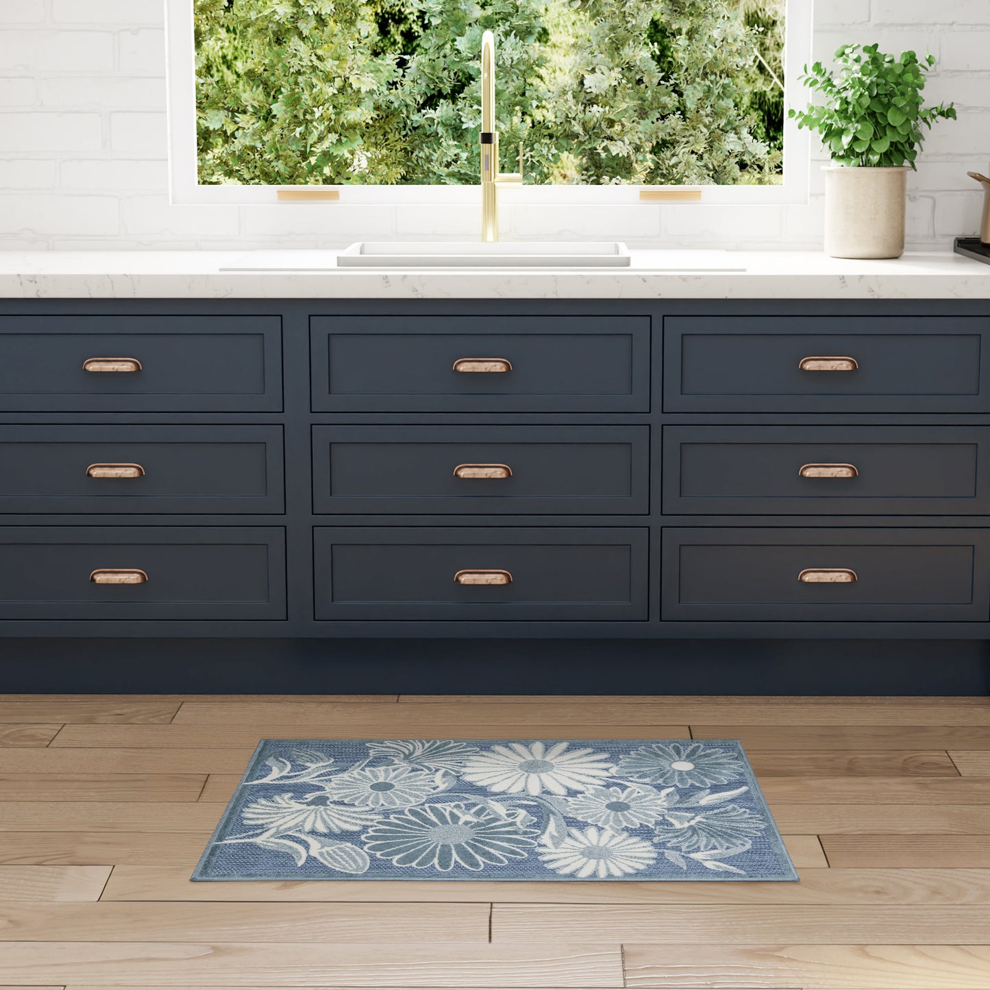 Nourison Aloha 2'8" x 4' Blue Outdoor Rug