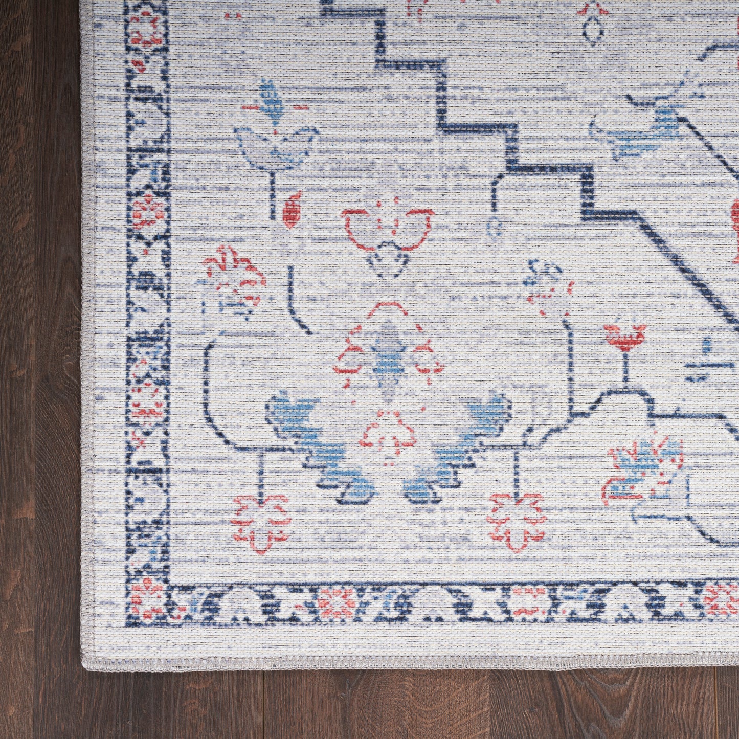 Nourison New Concept Washables 2' x 3'9" Ivory Blue Farmhouse Indoor Rug
