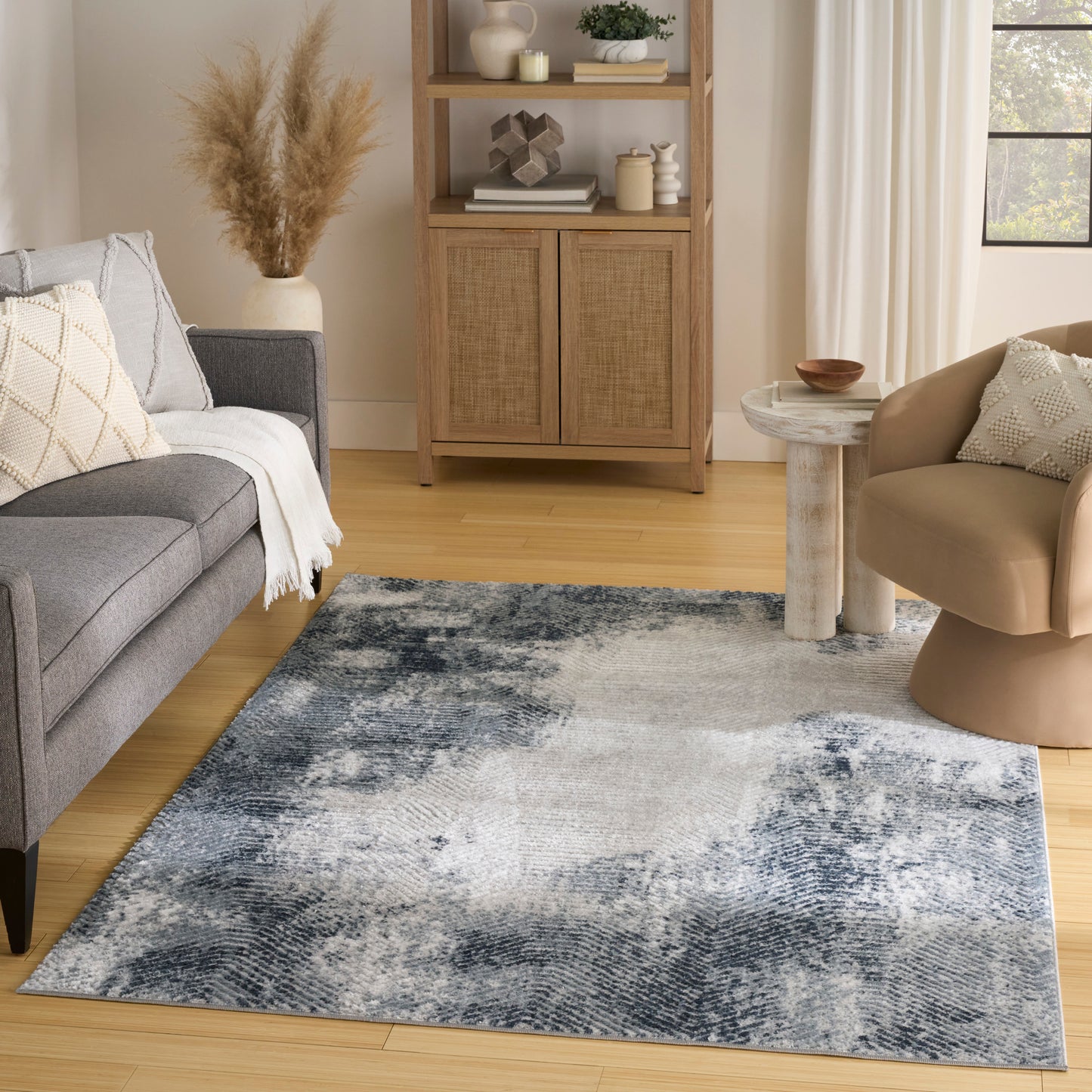 Nourison Dekor 4' x 6' Grey Navy Modern Indoor Rug