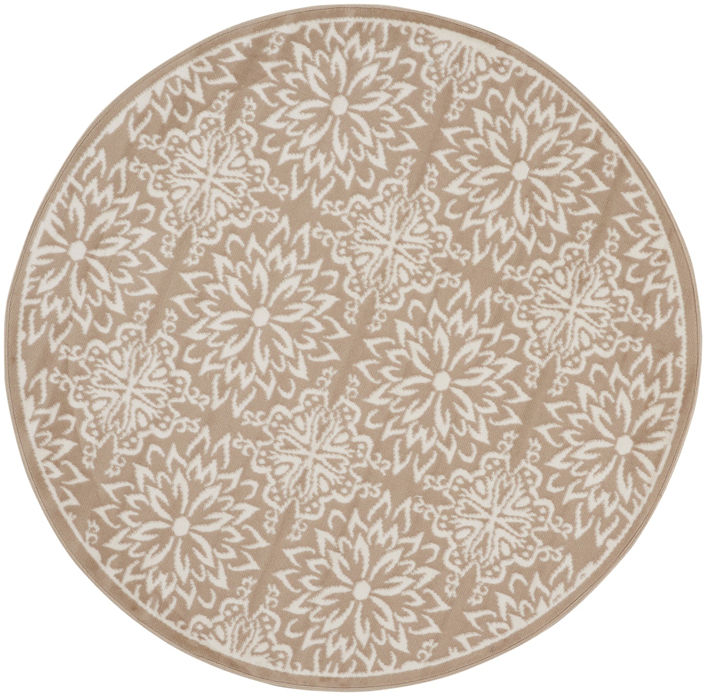 Nourison Jubilant 5'3" x Round Taupe Farmhouse Indoor Rug