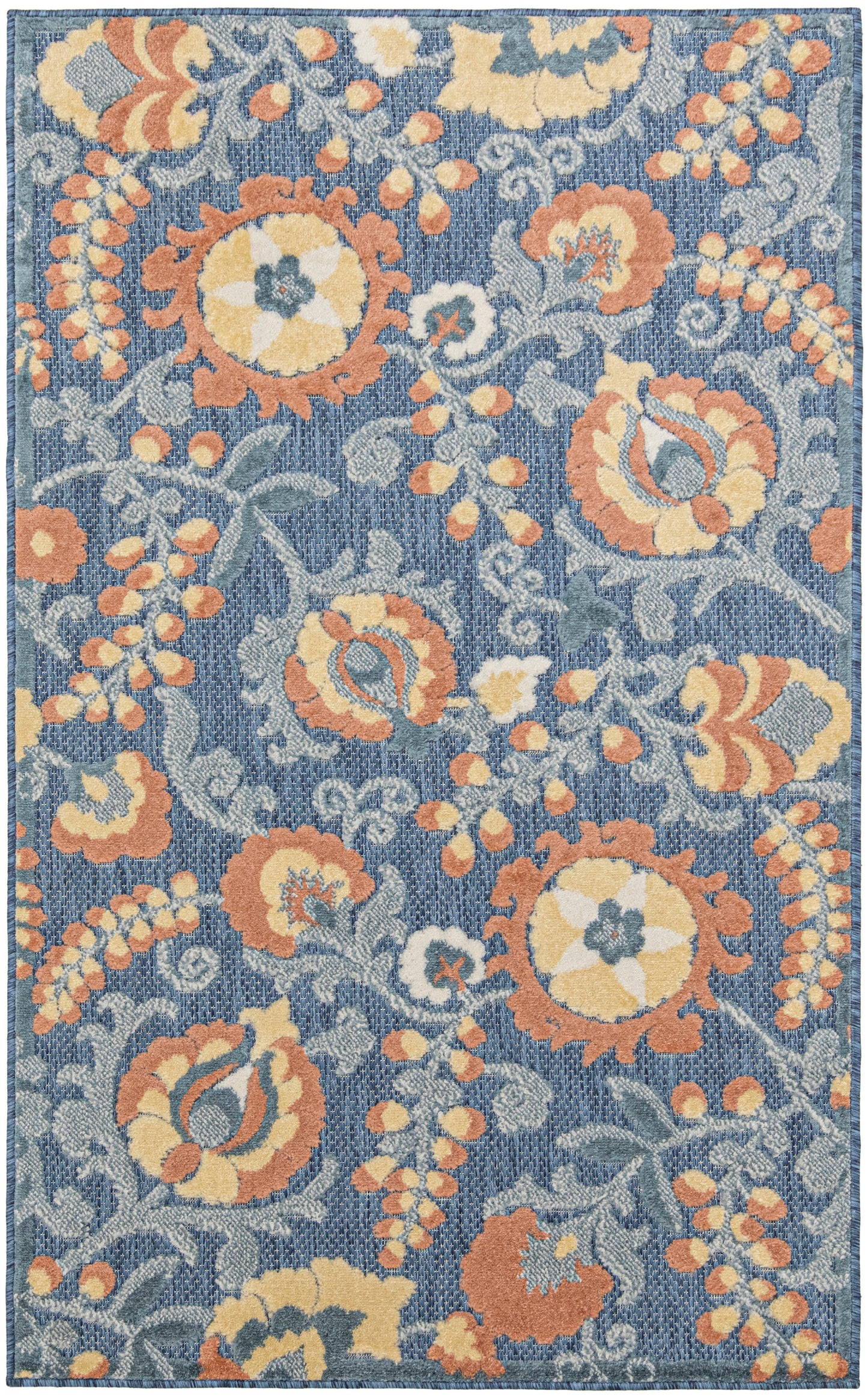 Nourison Aloha 2'8" x 4' Blue Rose Farmhouse Rug