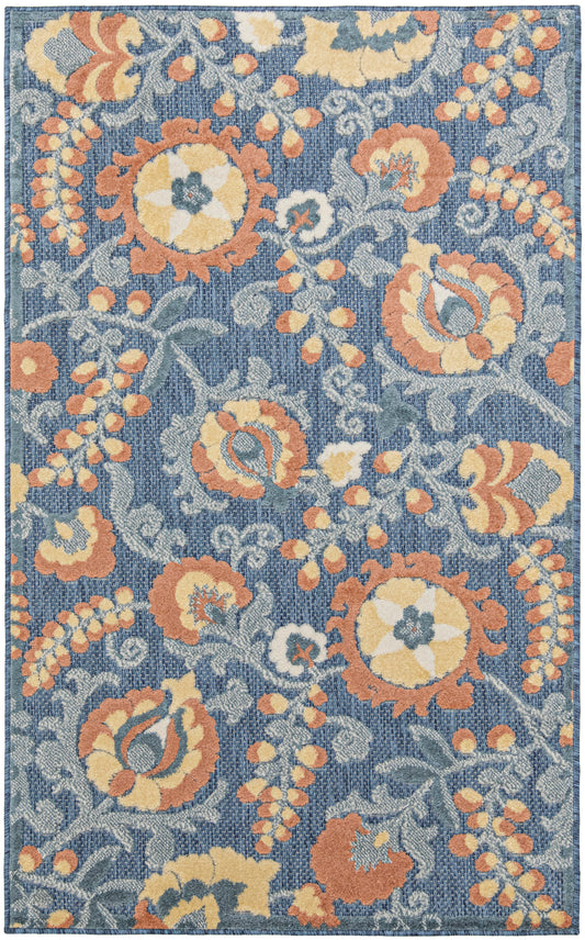 Nourison Aloha 2'8" x 4' Blue Rose Farmhouse Rug
