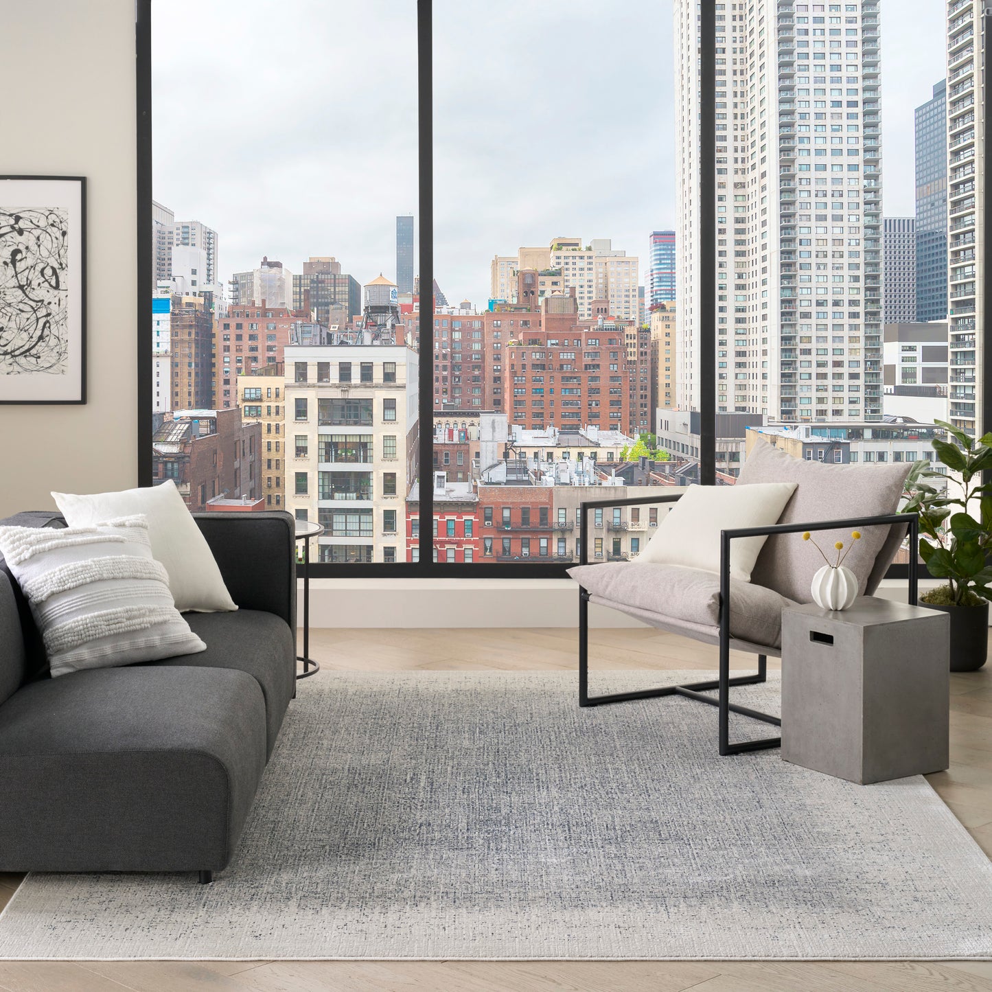 DKNY Grand Street 9' x 12' Ivory Blue Modern Indoor Rug