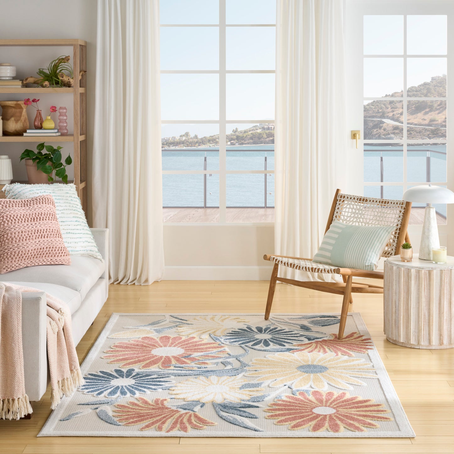 Nourison Aloha 5'3" x 7'5" Ivory Rose Outdoor Rug