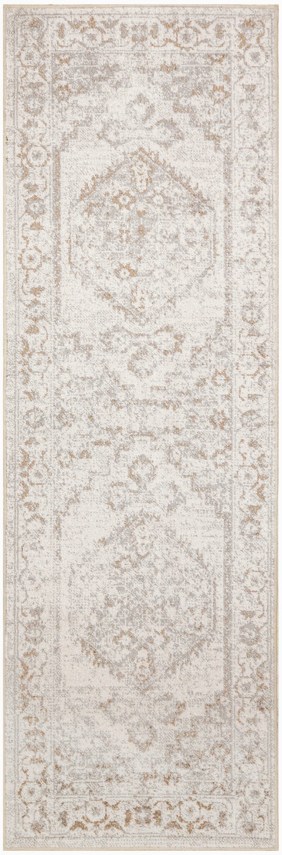 Nourison Astra Machine Washable 2' x 6' Grey Vintage Indoor Rug