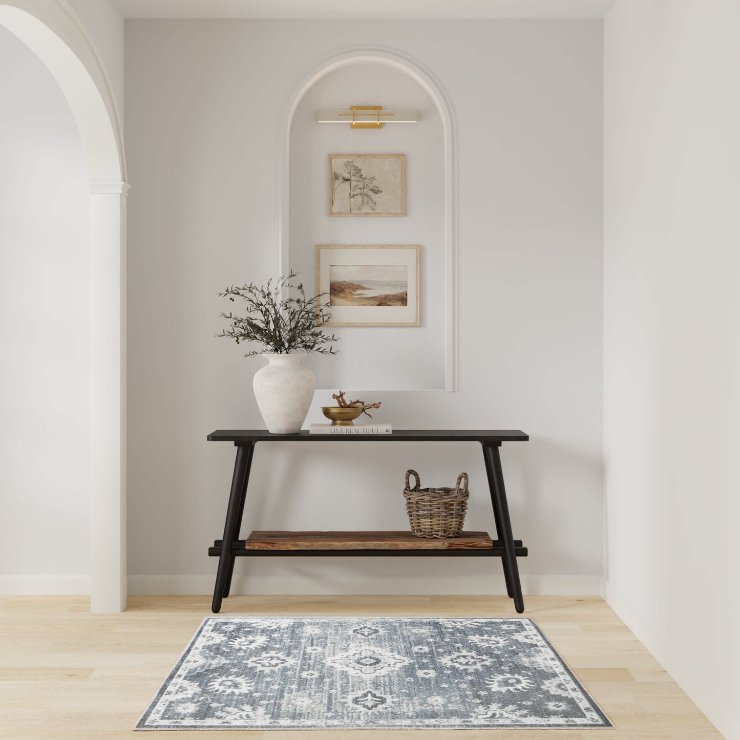 Nourison Astra Machine Washable 3'3" x 5' Denim Vintage Indoor Rug