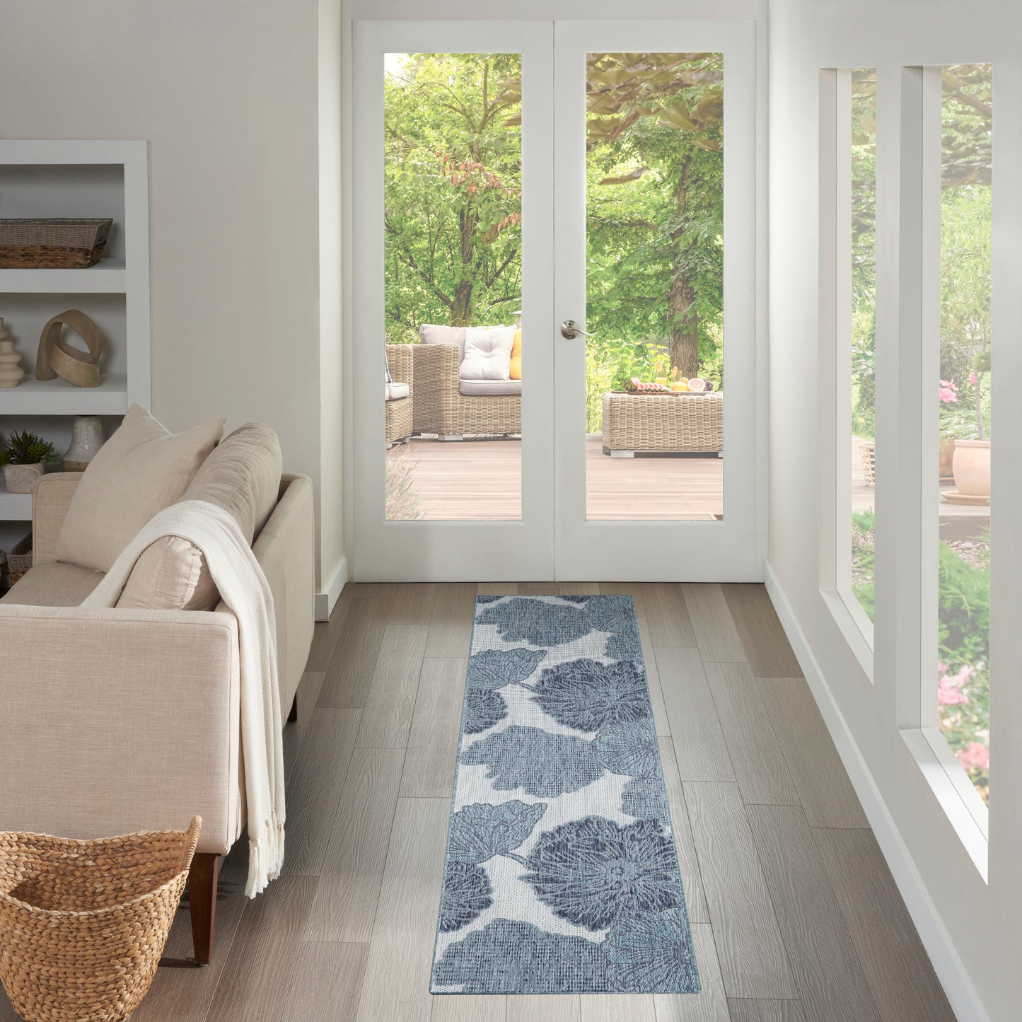 Nourison Garden Oasis 2' x 6' Blue Tropical Rug