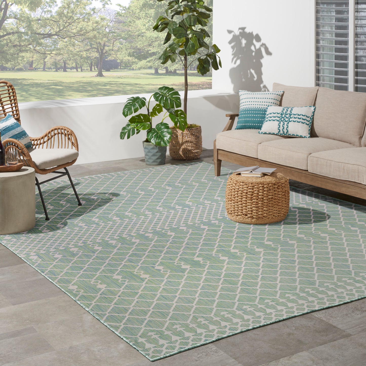Nourison Positano 10' x 14' Blue Green Modern Rug