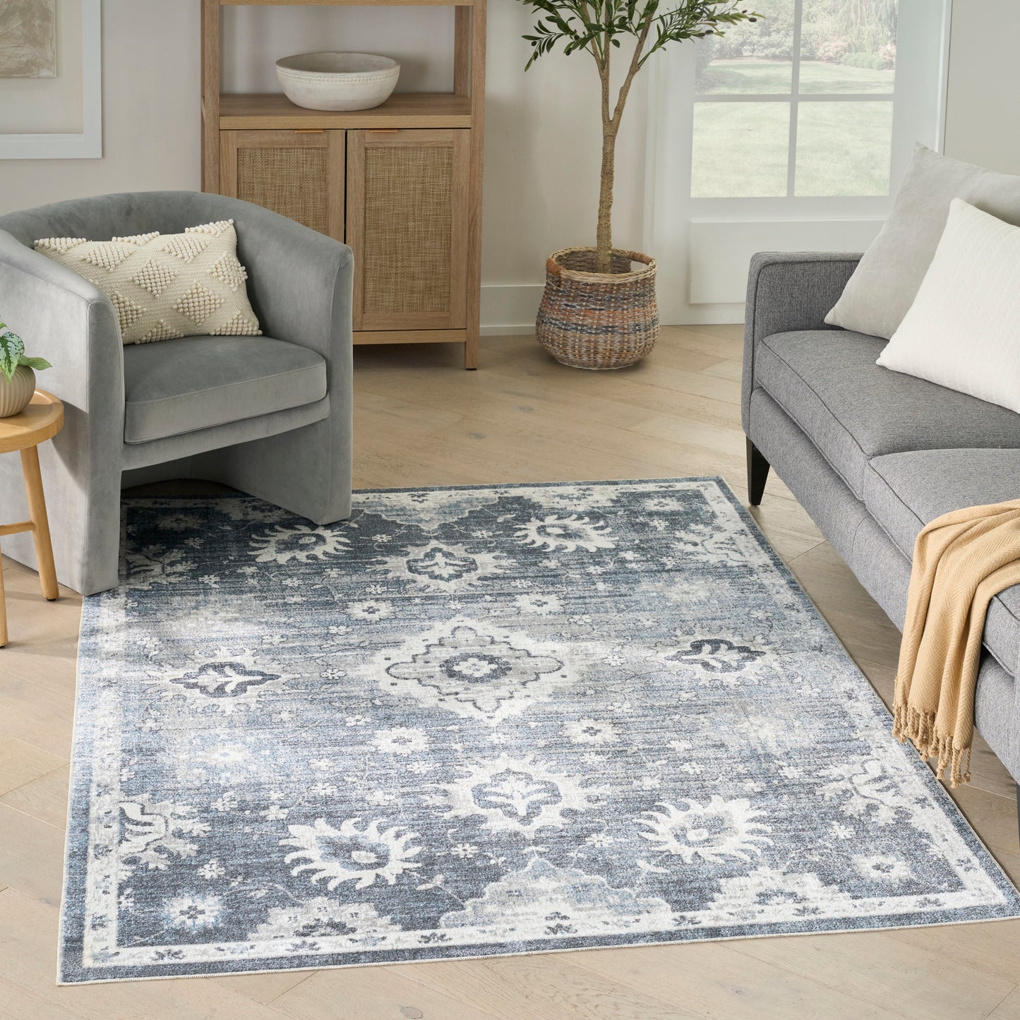 Nourison Astra Machine Washable 5'3" x 7' Denim Vintage Indoor Rug