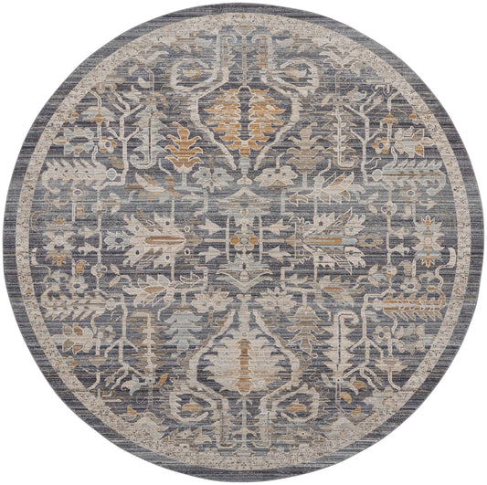 Nourison Lynx 7’10” x Round Navy Multicolor Vintage Indoor Rug