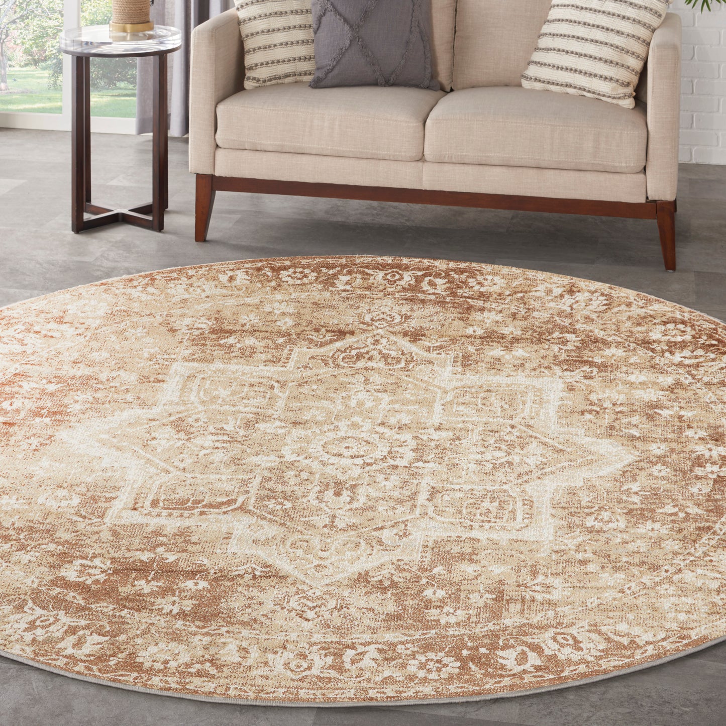 Nourison Astra Machine Washable 7'10" x Round Rust Vintage Indoor Rug