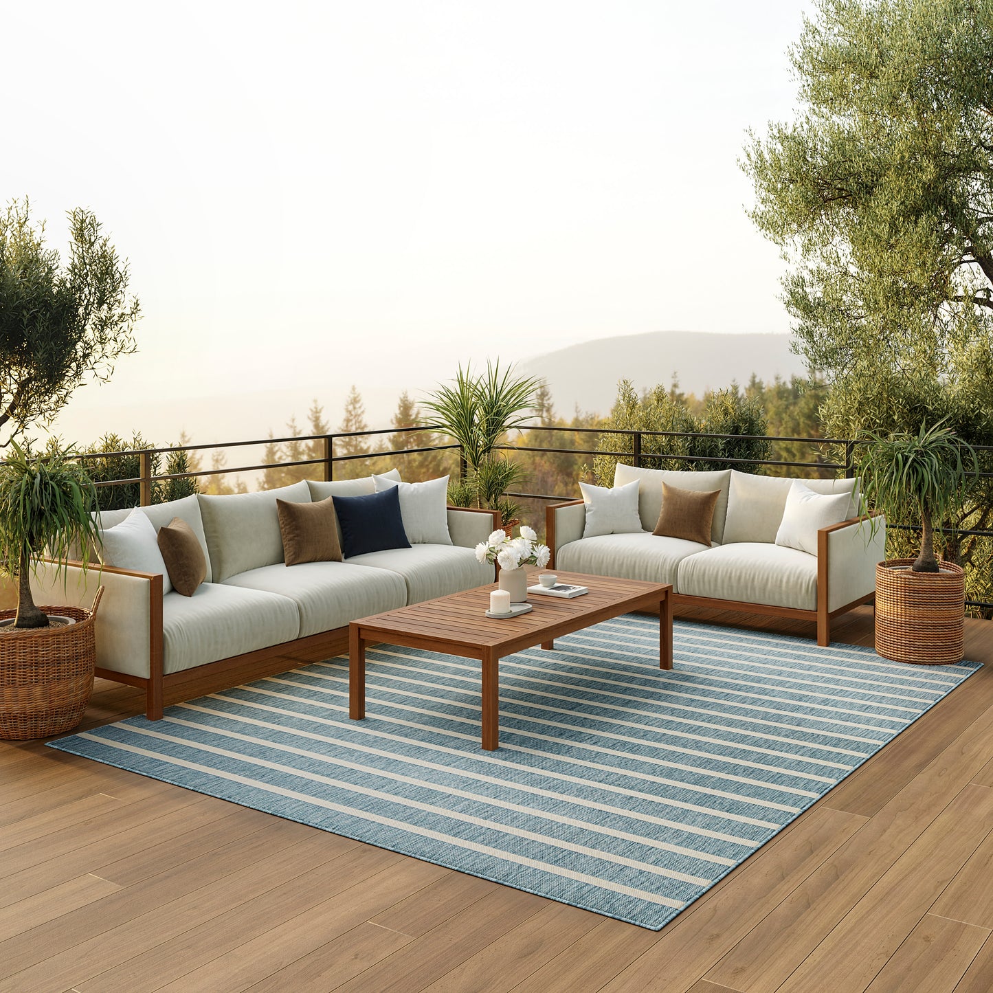 Nourison Positano 10' x 14' Aqua Ivory Modern Rug